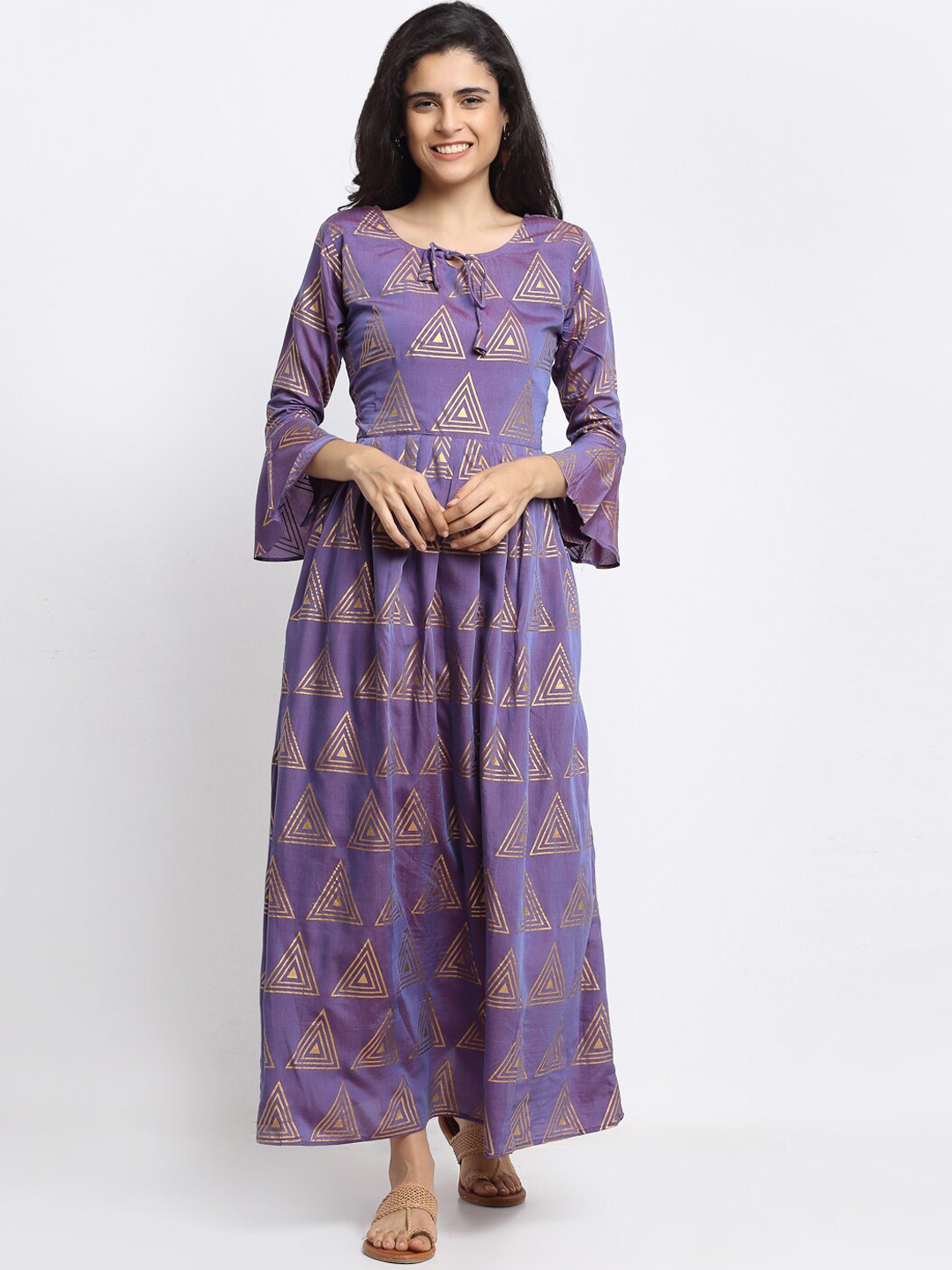 VAABA Women Purple Geometric Printed Anarkali Kurta