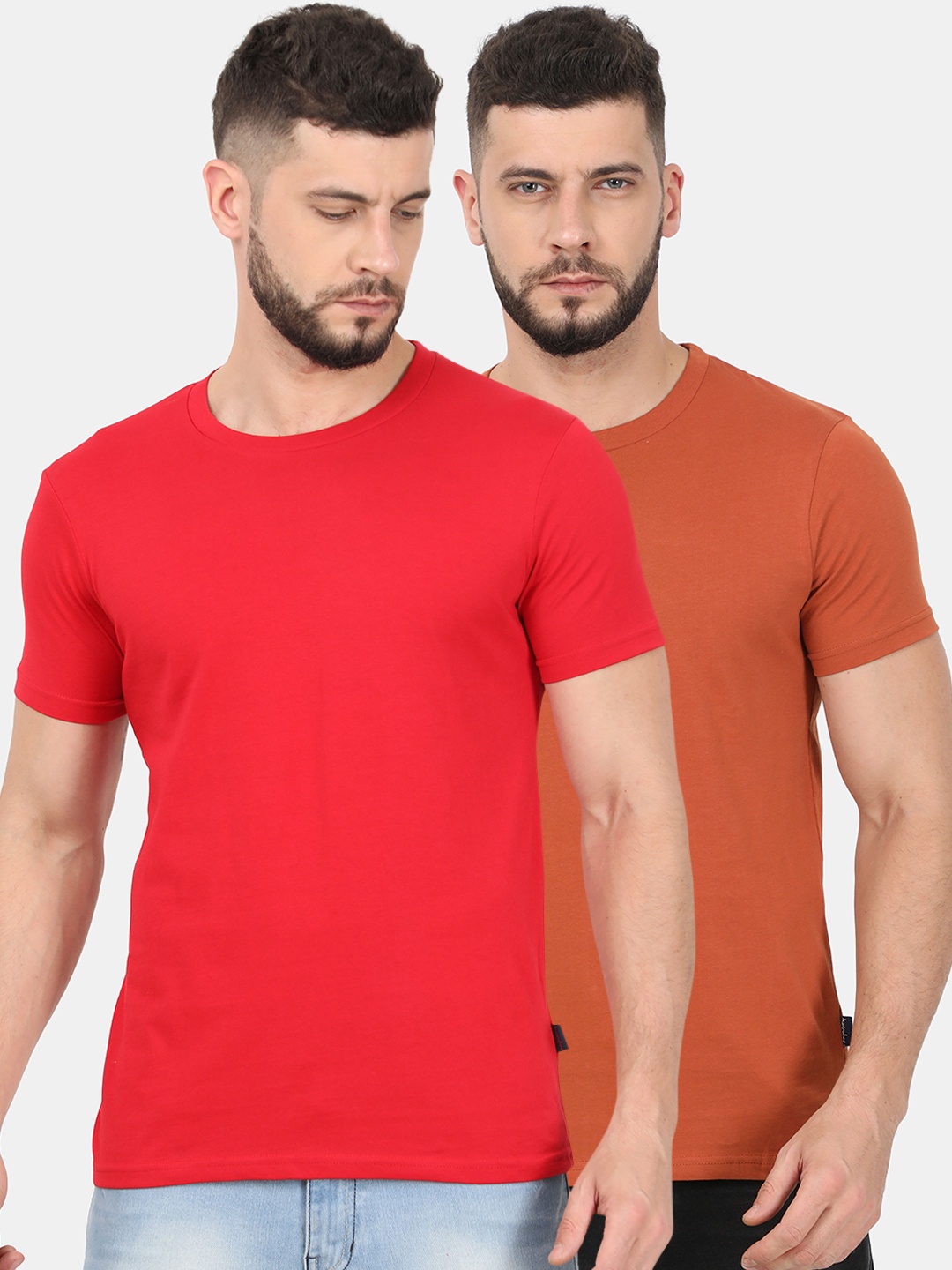

Masculino Latino Pack of 2 Men Assorted Solid Round Neck T-shirt