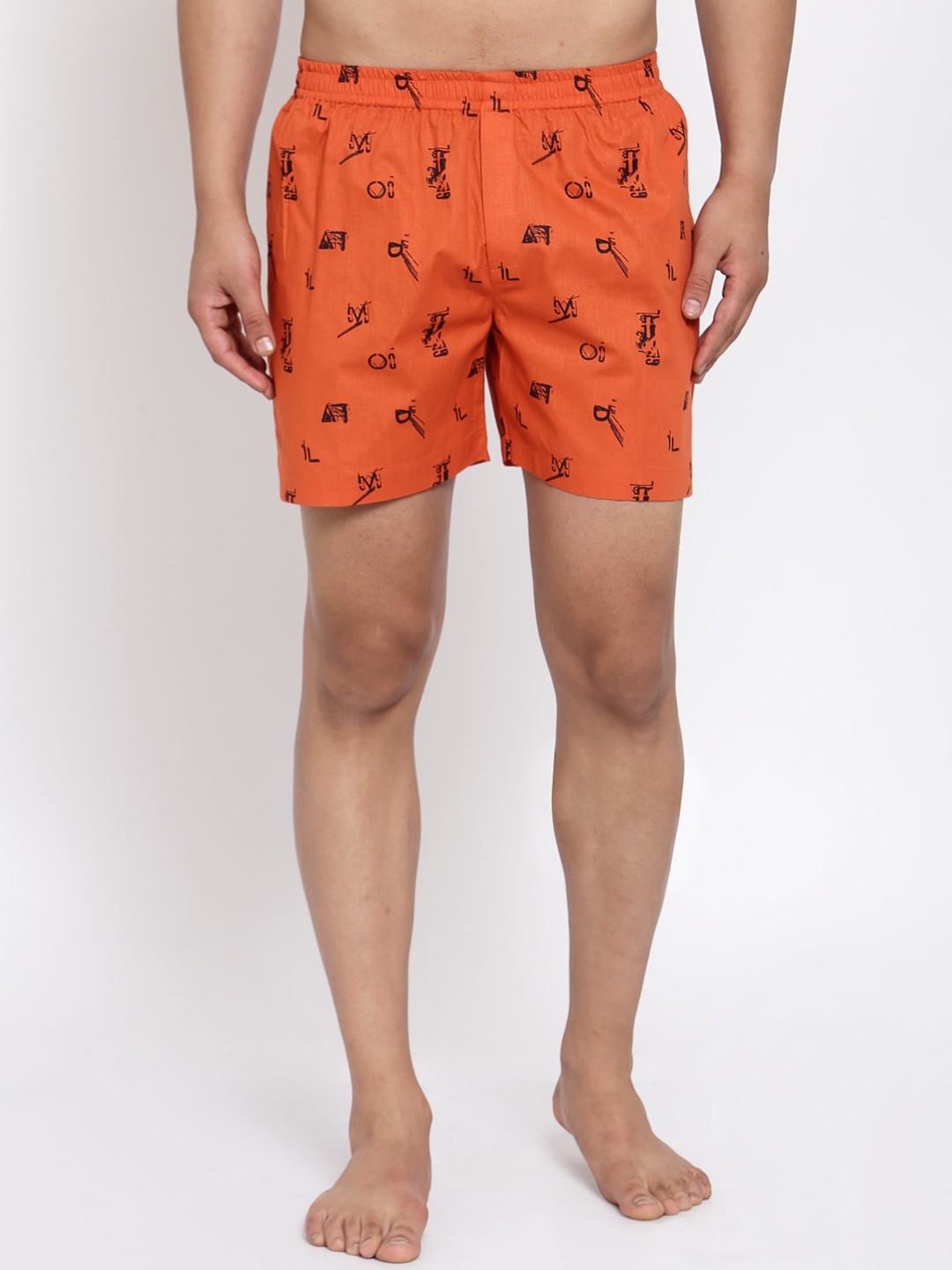 

Badoliya & Sons Men Orange & Black Printed Pure Cotton Boxers