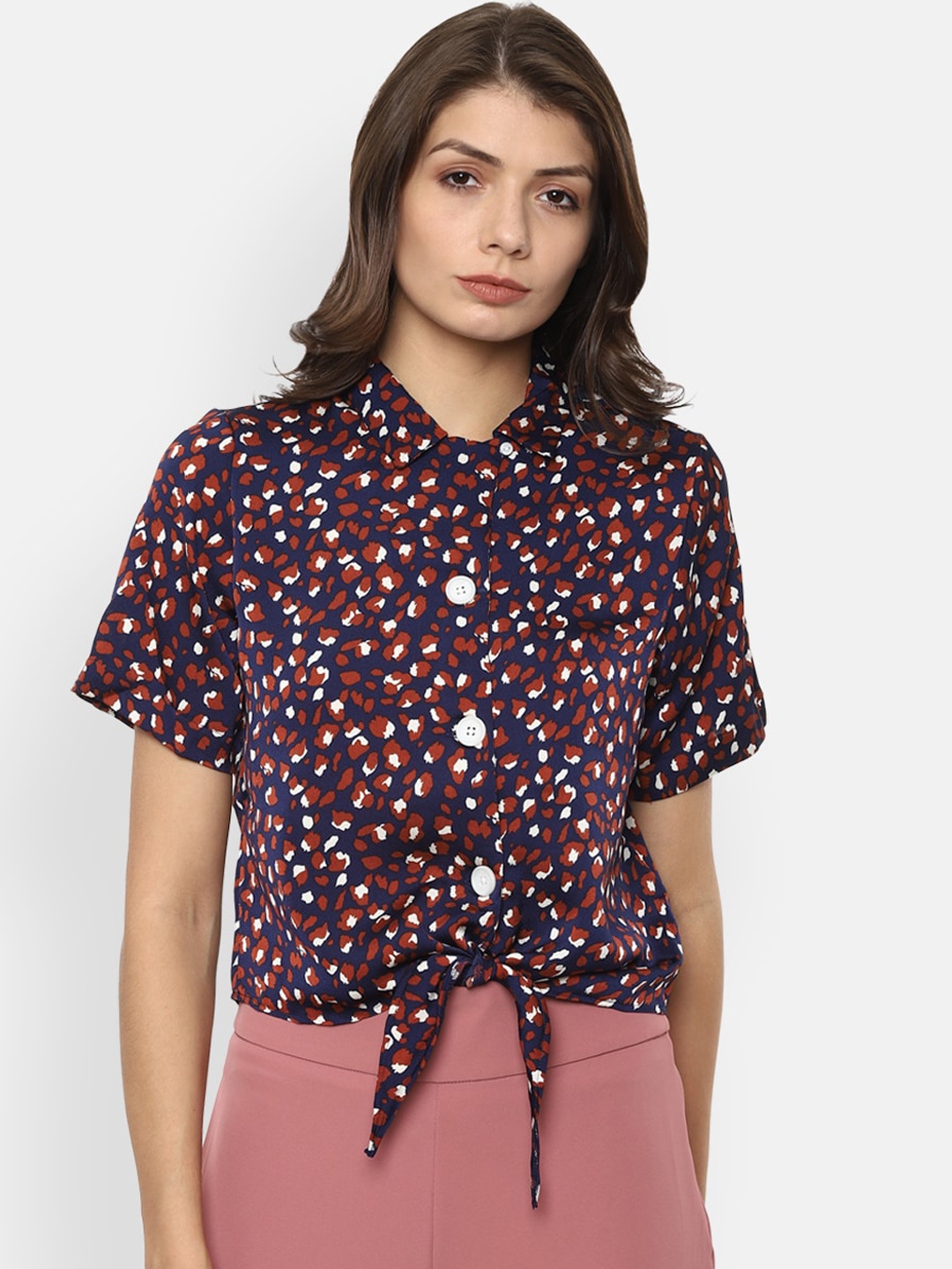 

Van Heusen Woman Navy Blue & Red Printed Shirt Style Top