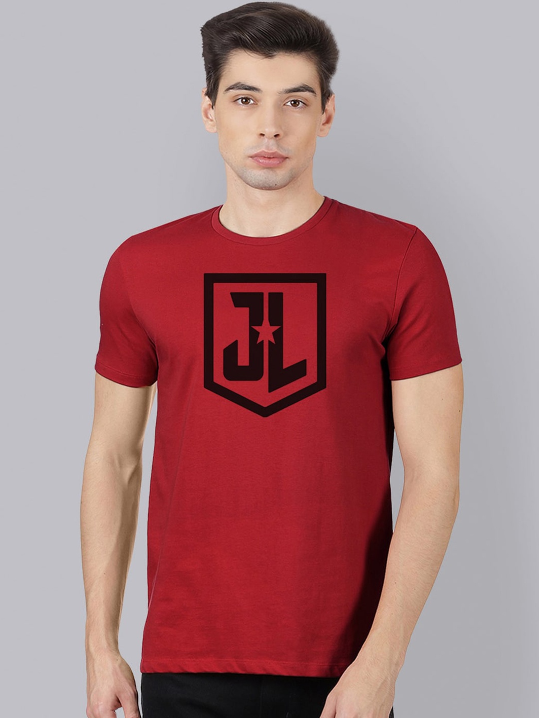 

Free Authority Men Red Justice League Printed Round Neck Pure Cotton T-shirt