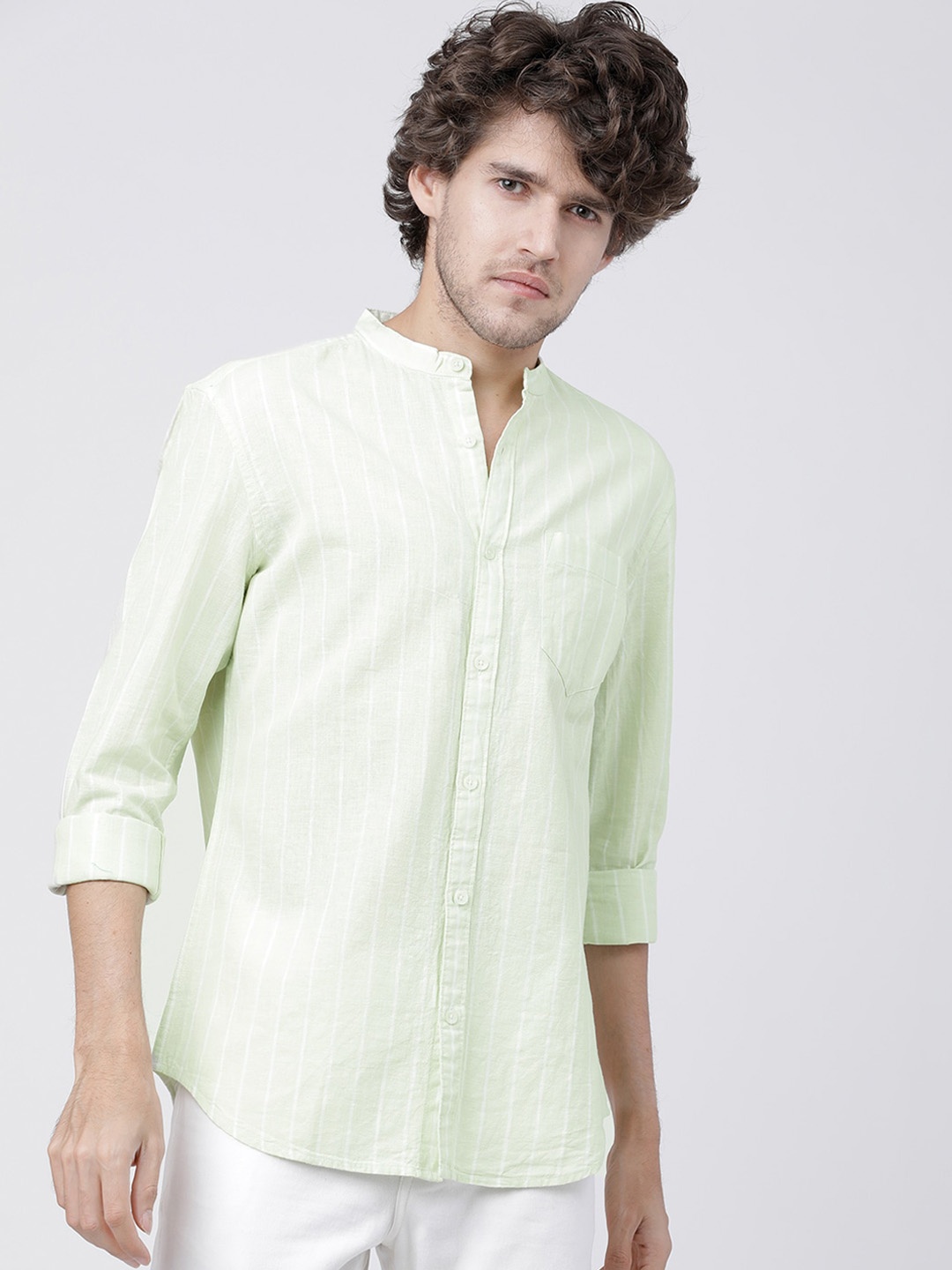 

HIGHLANDER Men Green Slim Fit Striped Casual Shirt