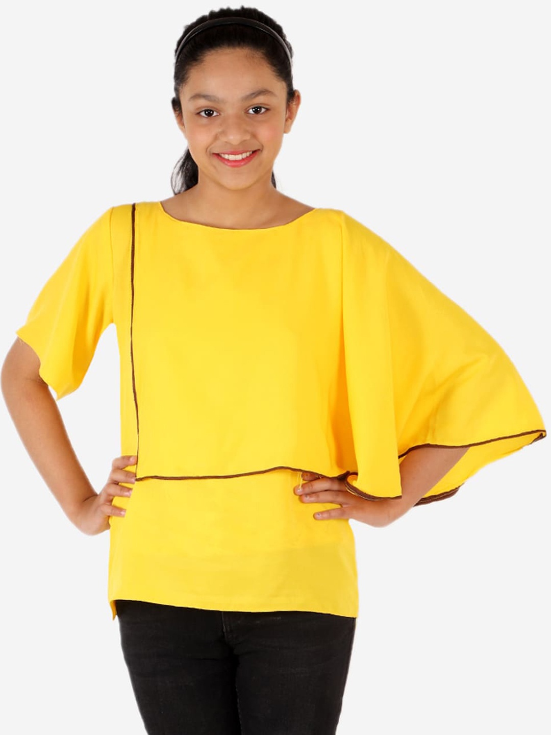 

YK Girls Yellow Solid Cap Sleeve Regular Party Top