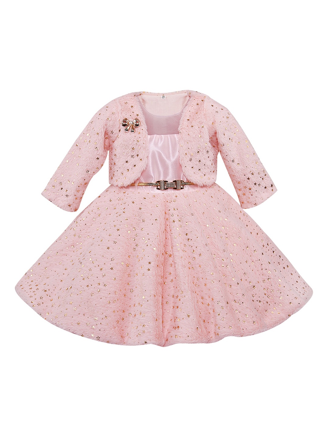 

Wish Karo Girls Pink Self Design Fit and Flare Dress