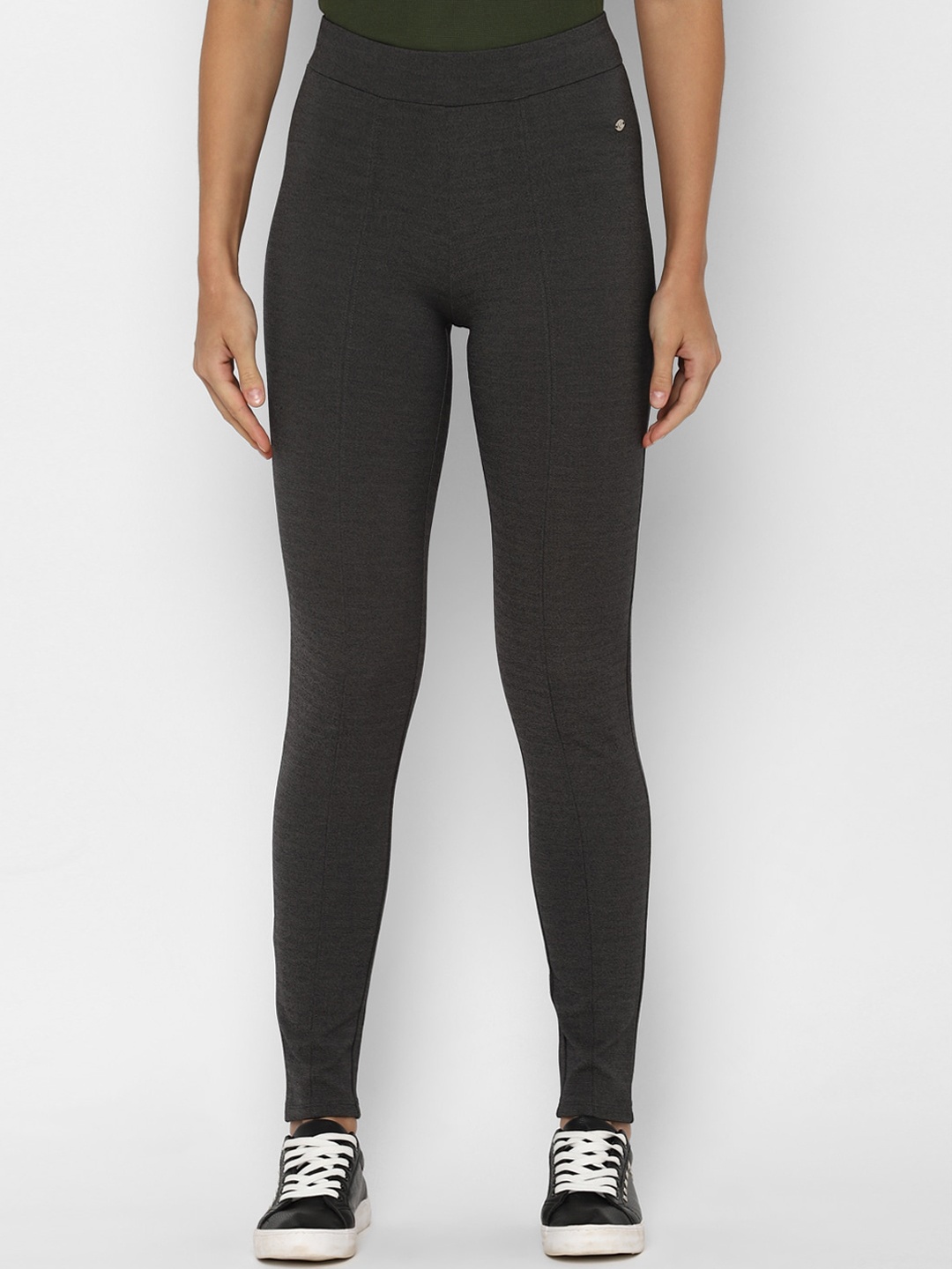 

Allen Solly Woman Women Grey Solid Skinny Fit Regular Treggings
