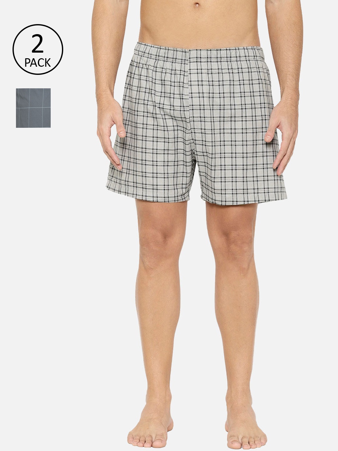 

XYXX Men Pack of 2 Pure Cotton Checked Boxers XYBOX2PCKN181, Grey
