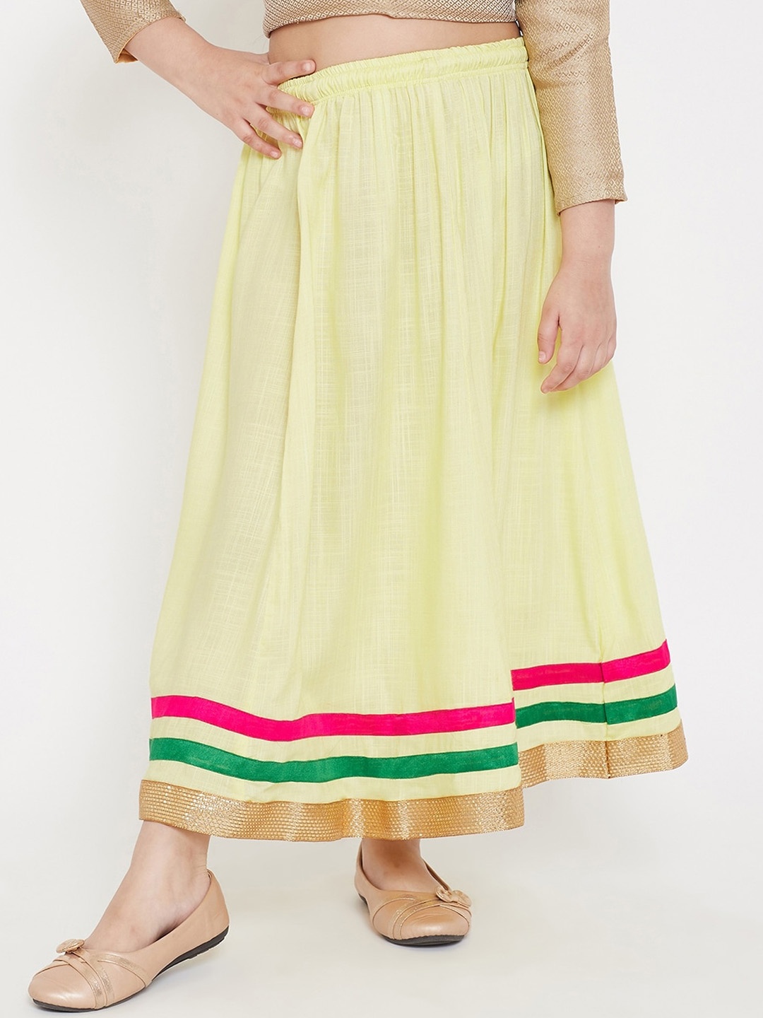 

Baani Creations Girls Yellow Solid Flared Maxi Skirt