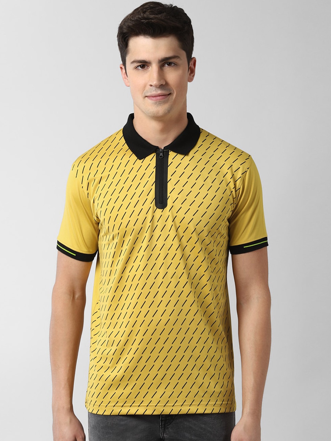 

Peter England Casuals Men Yellow Printed Polo Collar T-shirt