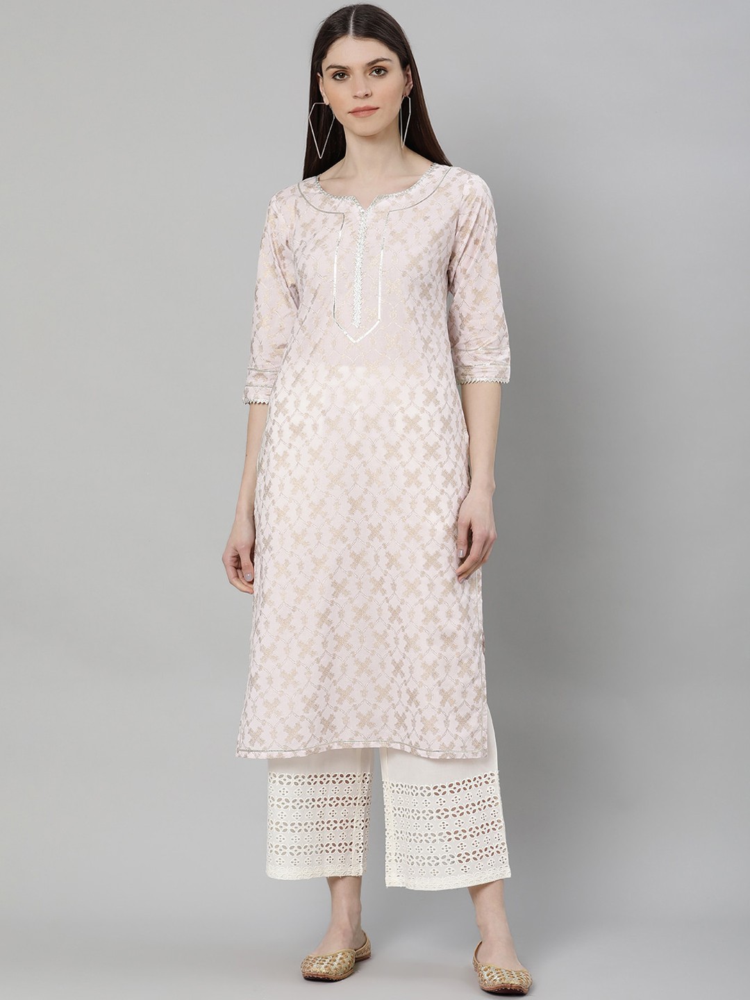 

Libas Women Pink Ethnic Motifs Printed Thread Work Kurta
