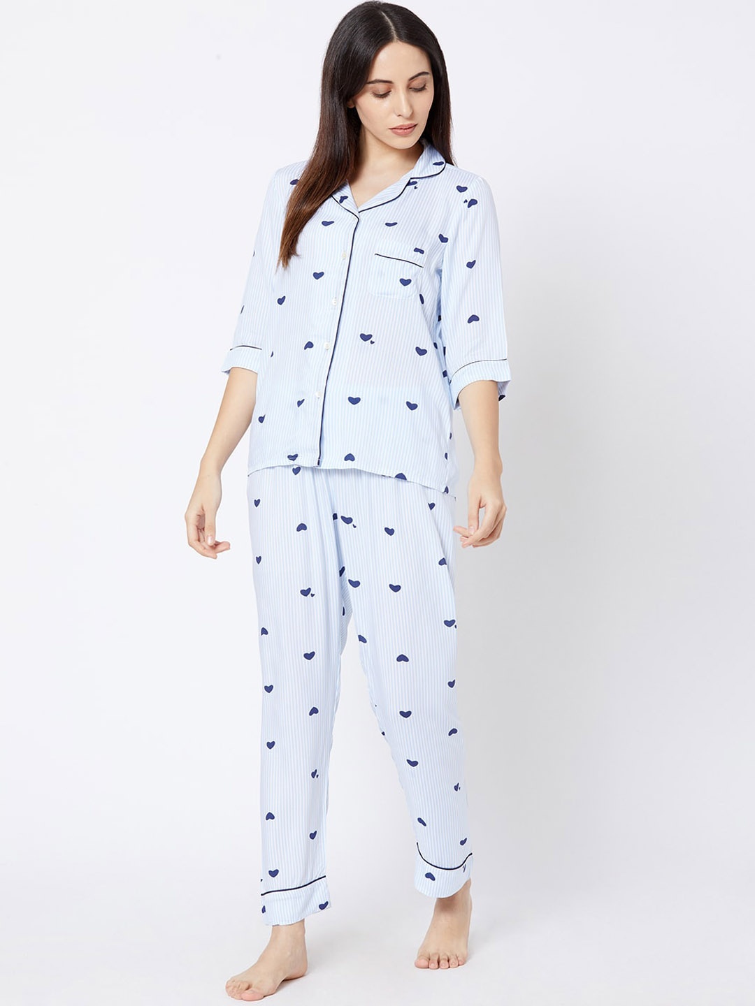 

Sweet Dreams Women Blue & White Printed Night Suit