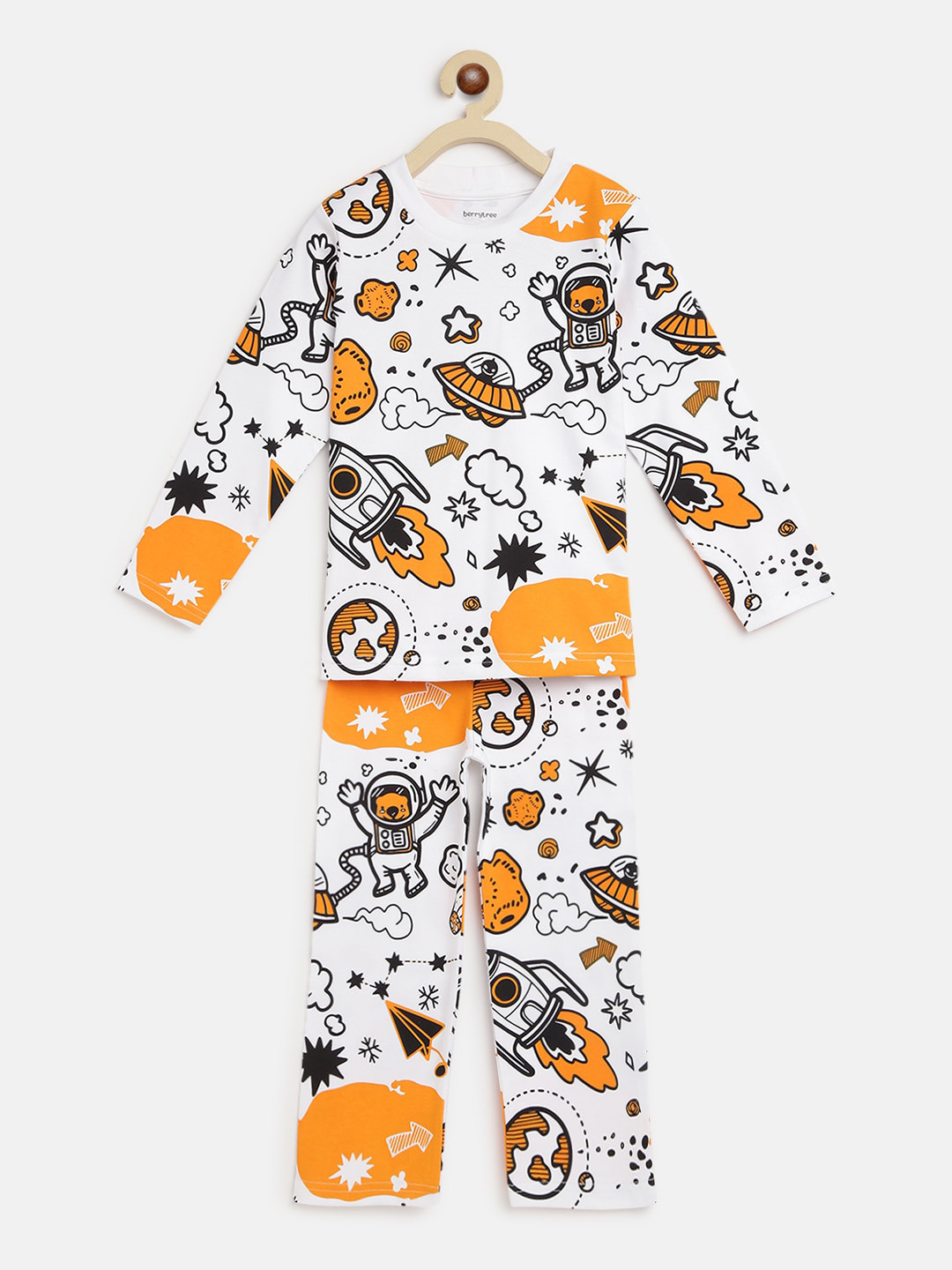 

berrytree Kids White & Orange Printed Organic Cotton Night suit