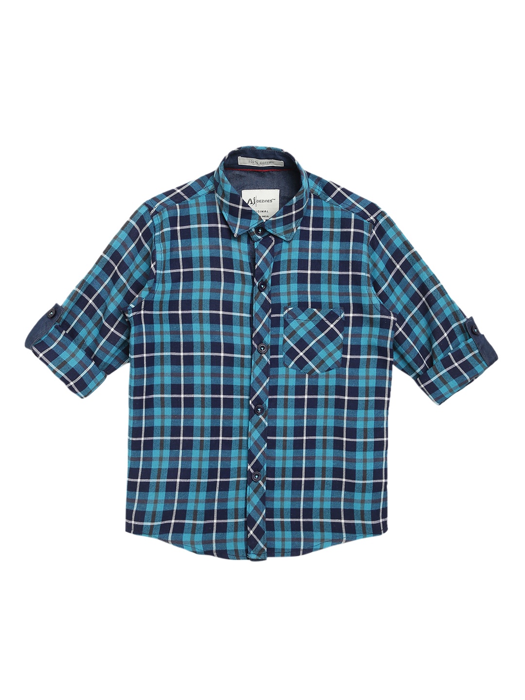 

Aj DEZInES Boys Turquoise Blue Regular Fit Checked Casual Shirt