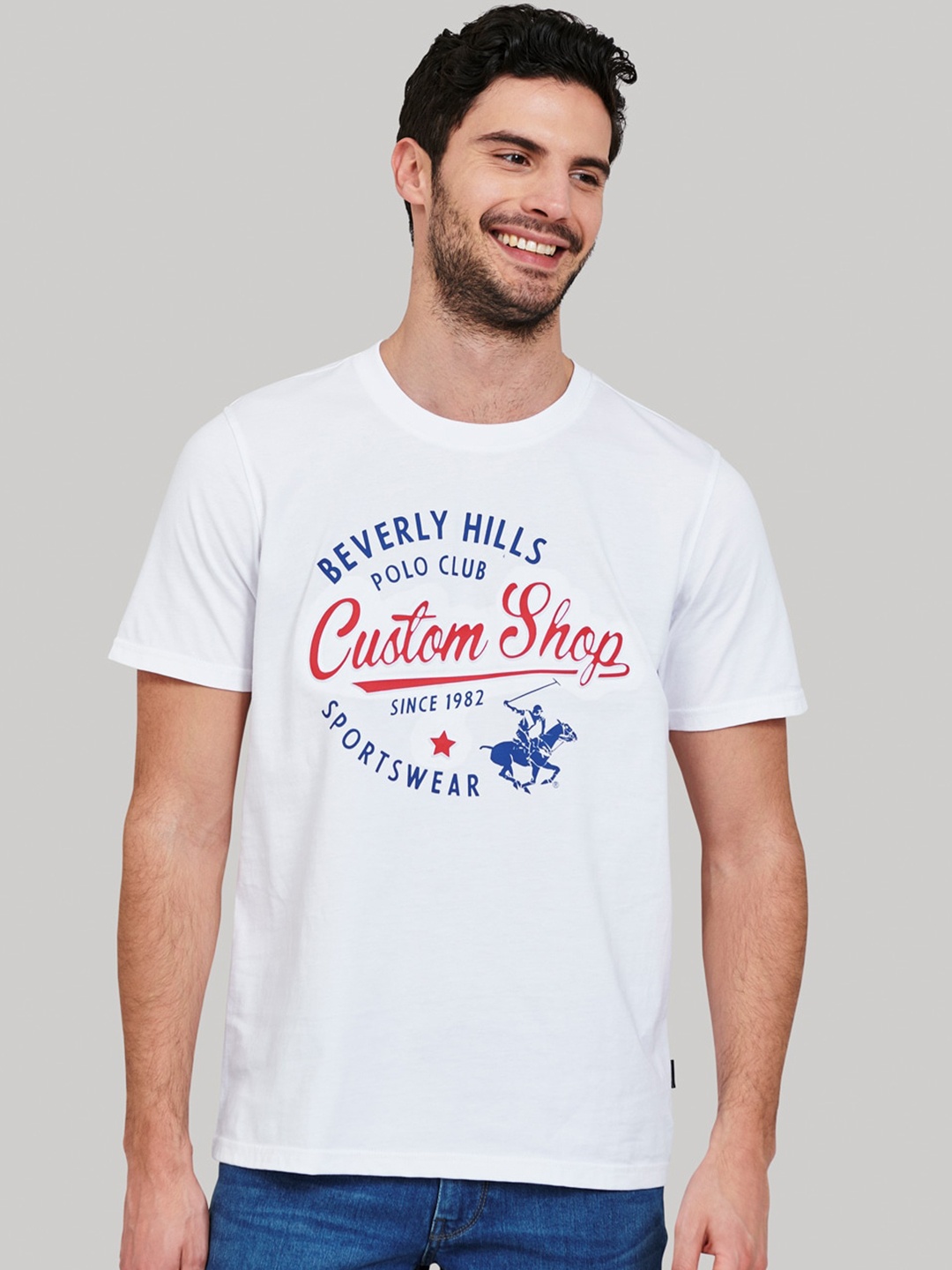 

Beverly Hills Polo Club Men White Printed Round Neck T-shirt