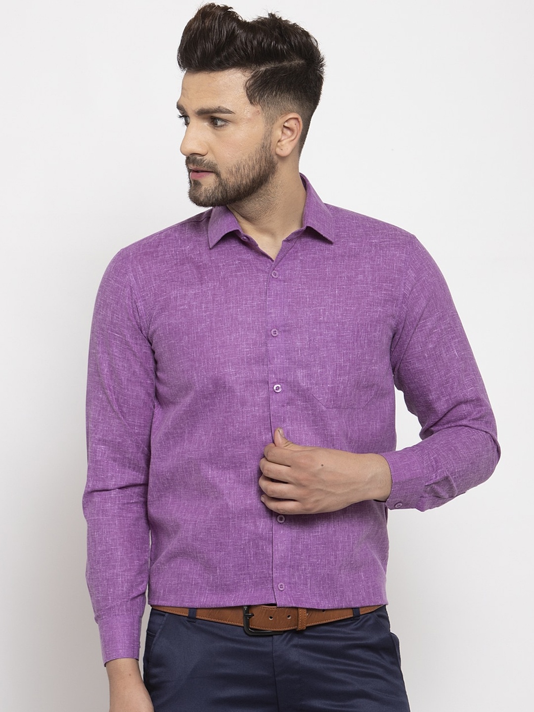 

JAINISH Men Purple Regular Fit Solid Formal Shirt