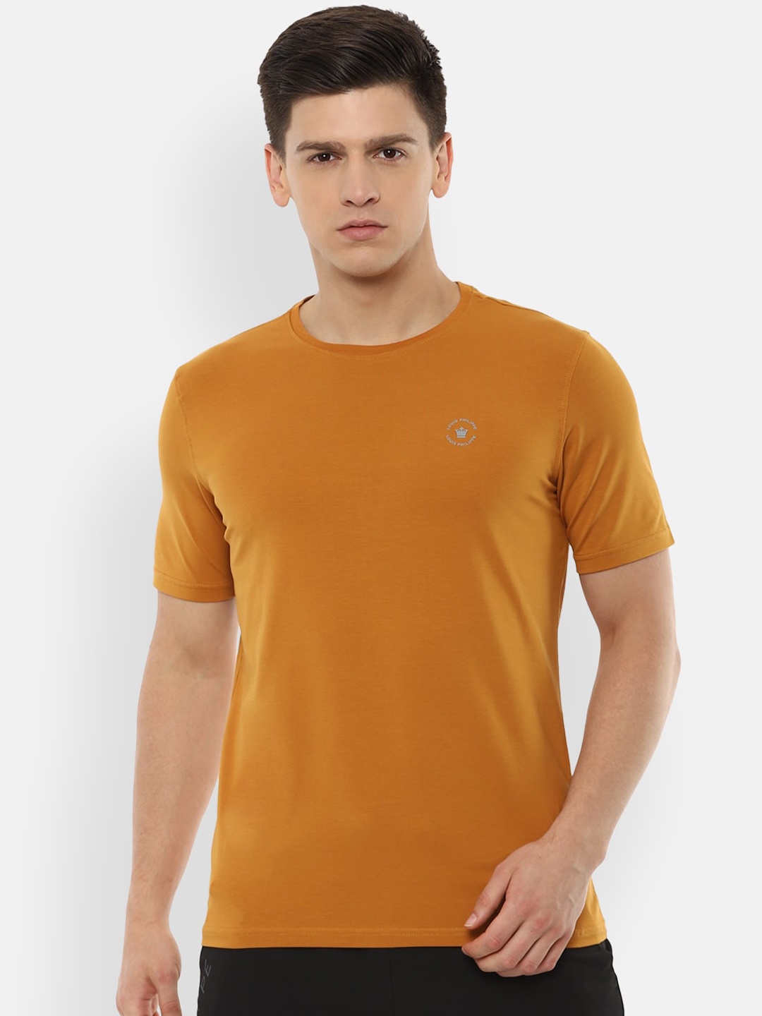 

Louis Philippe ATHPLAY Men Yellow Solid Round Neck T-shirt