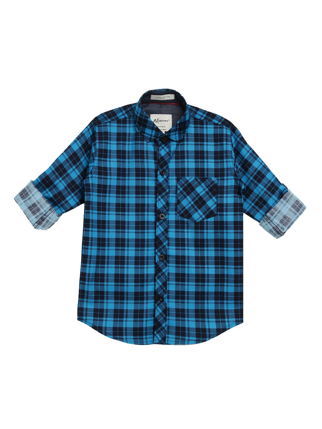 Aj DEZInES Boys Turquoise Blue Regular Fit Checked Casual Shirt