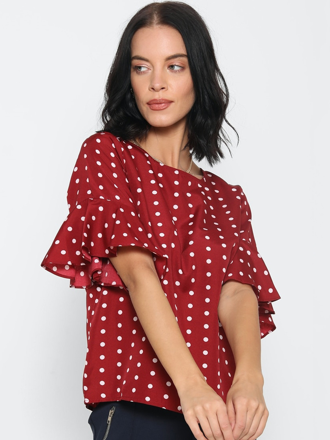 

FOREVER 21 Red Printed Flared Sleeves Regular Top