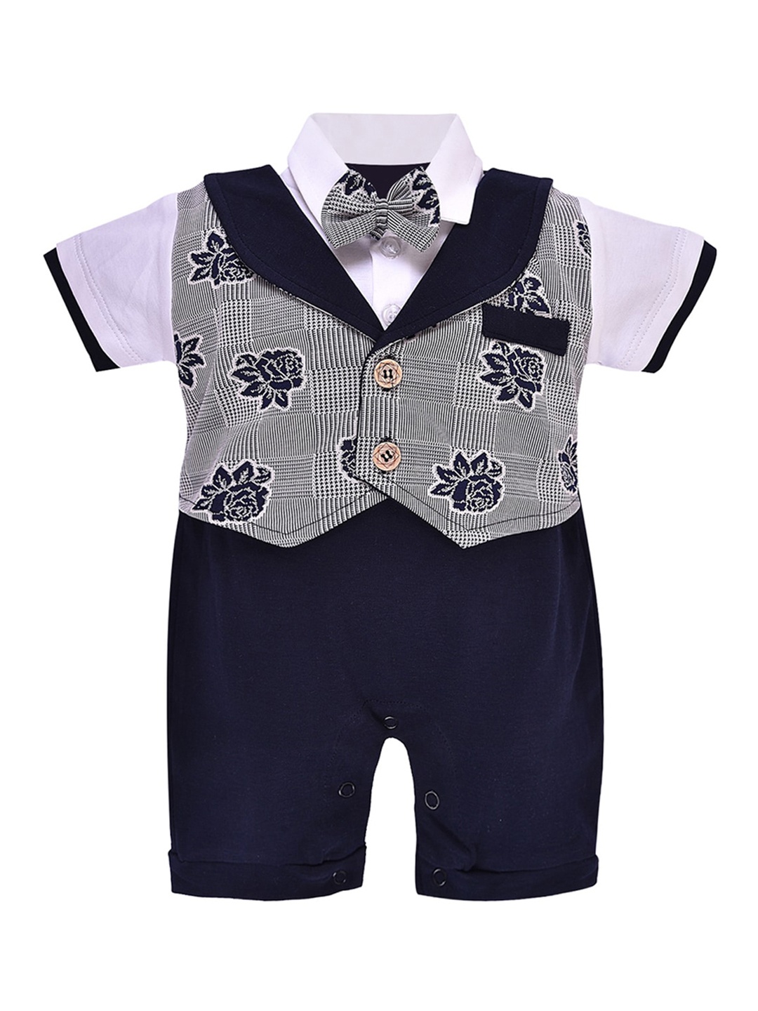 

Wish Karo Infant Boys Navy Blue & Grey Printed Romper