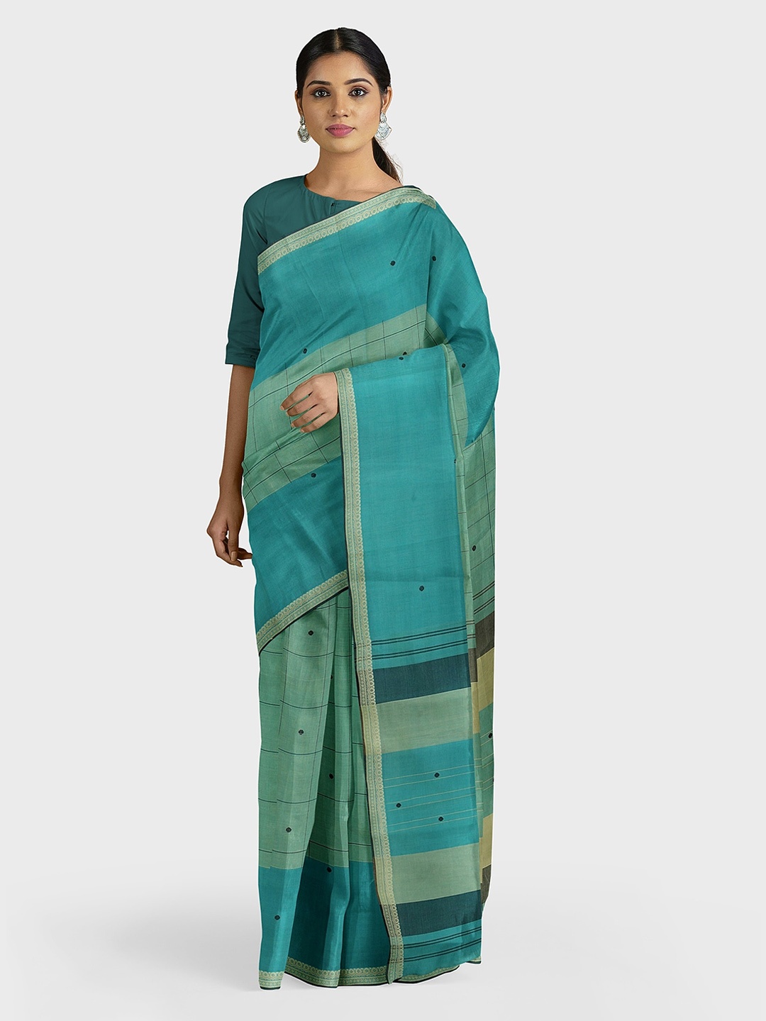 

APCO Green & Blue Pure Cotton Woven Design Saree