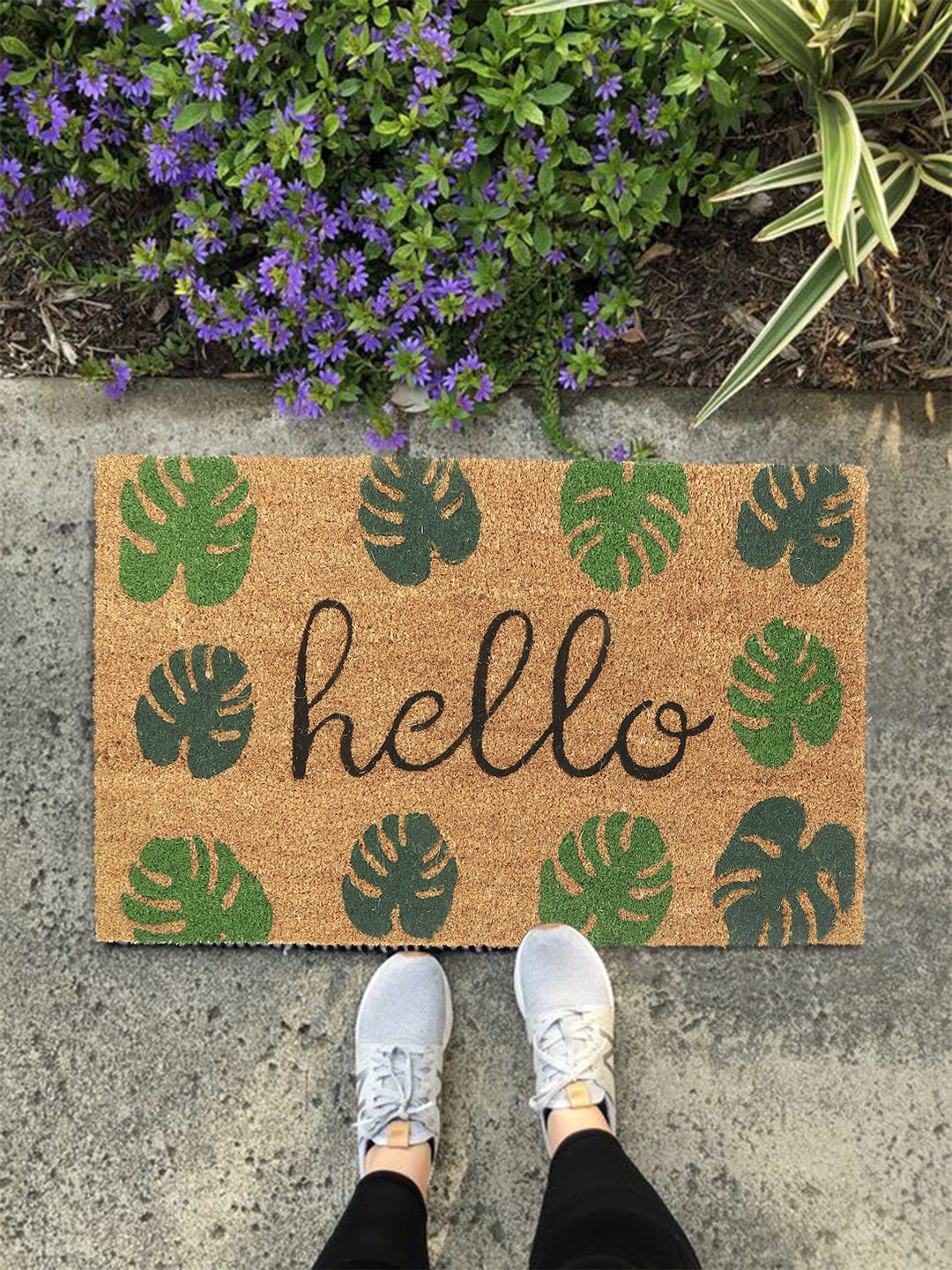 

HOKIPO Brown & Green Leaf Printed Coconut Anti-Skid Doormat