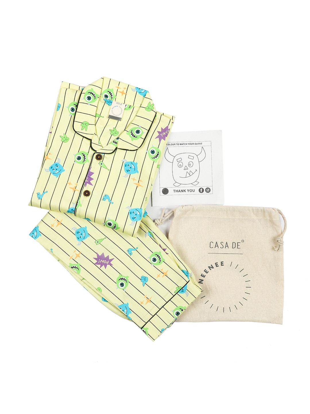 

CASA DE NEE NEE Unisex Kids Yellow & Turquoise Blue Printed Night Suit