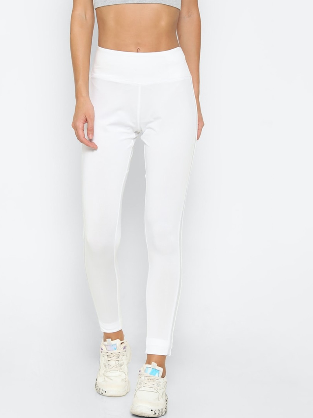 

FOREVER 21 Women White & Grey Solid Ankle-Length Leggings