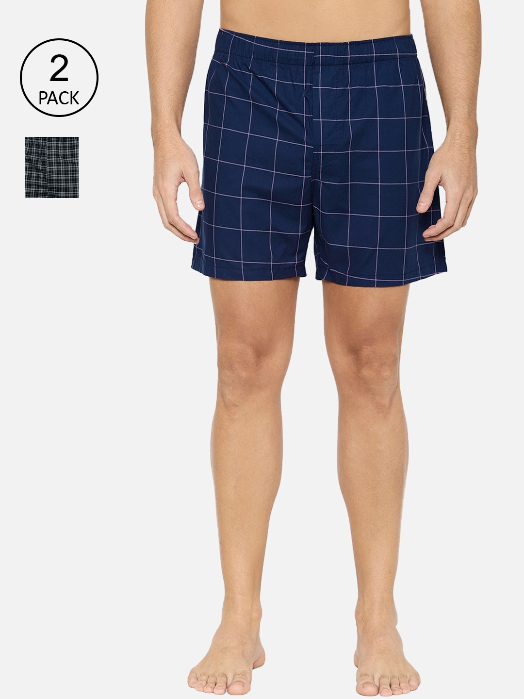 

XYXX Men Pack Of 2 Checked Boxers XYBOX2PCKN175, Black
