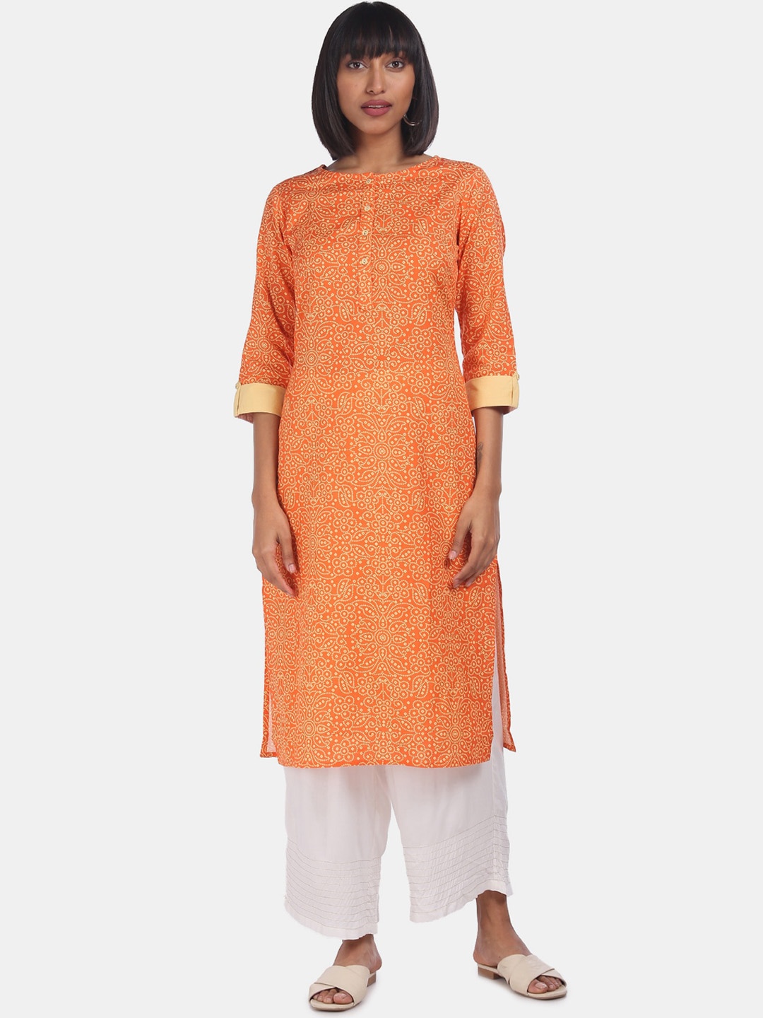 

Karigari Women Orange Bandhani Printed Kurta