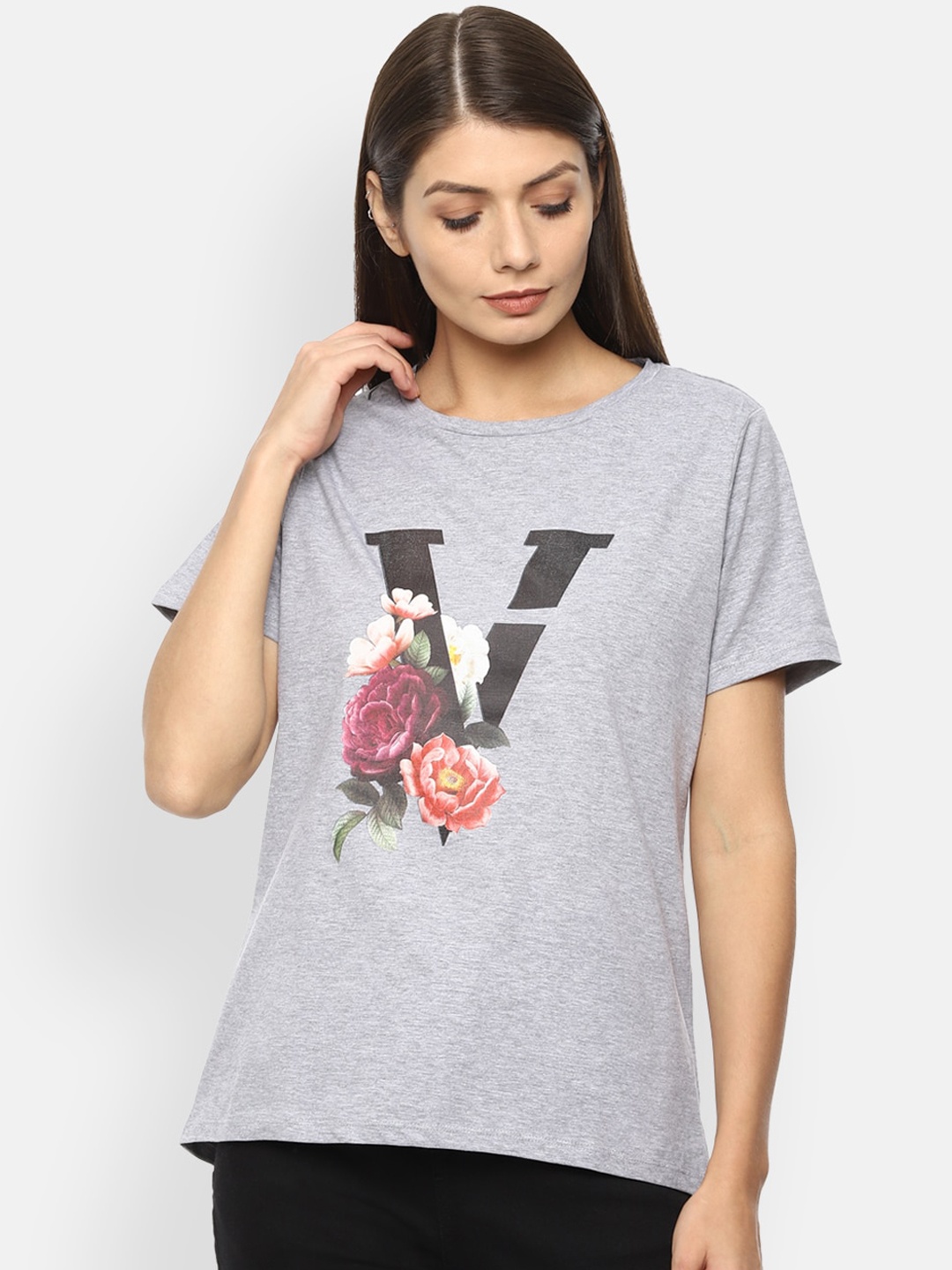 

Van Heusen Woman Grey Printed Regular Top
