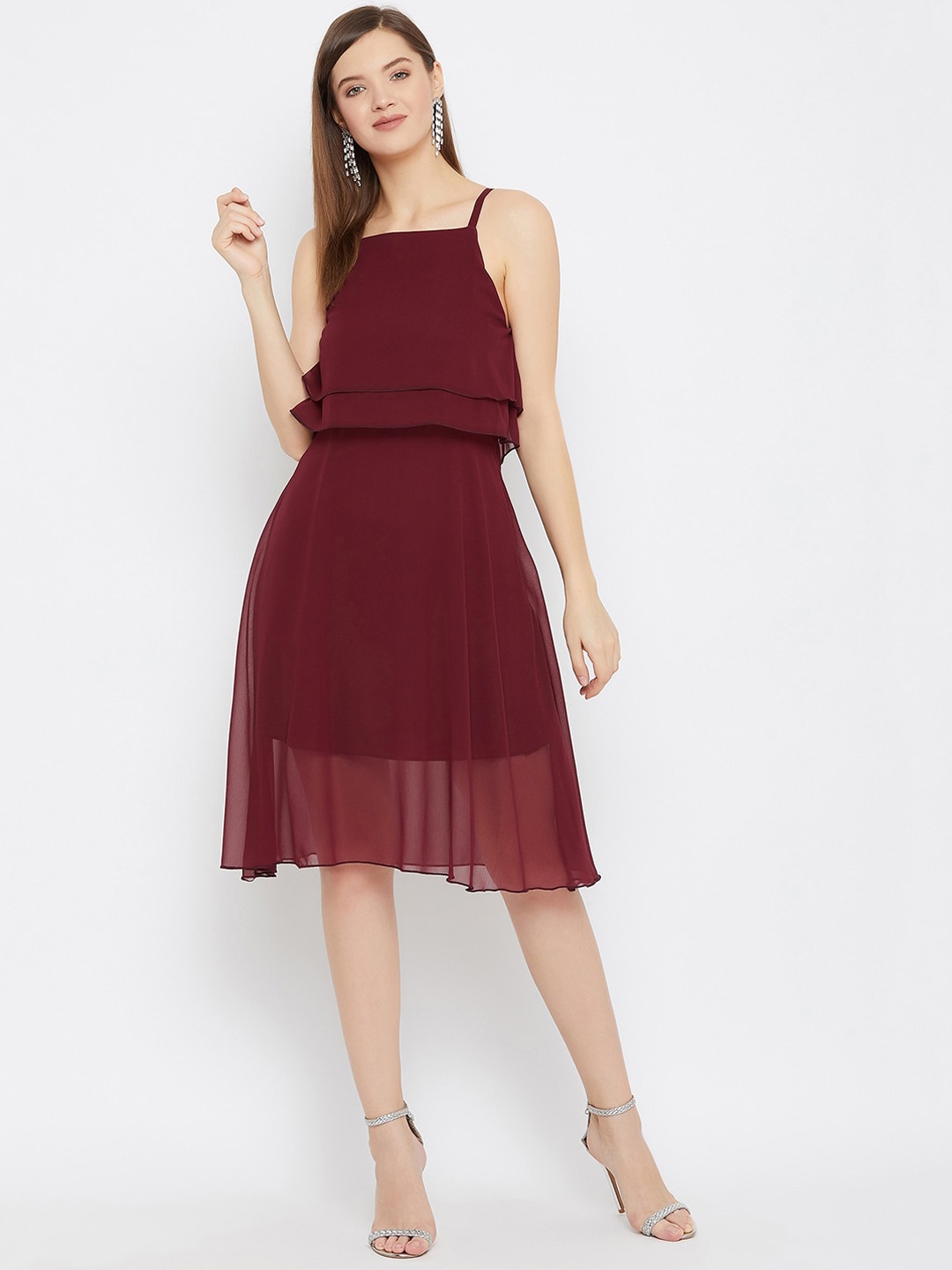 

Color Cocktail Women Maroon Solid Fit and Flare Dress