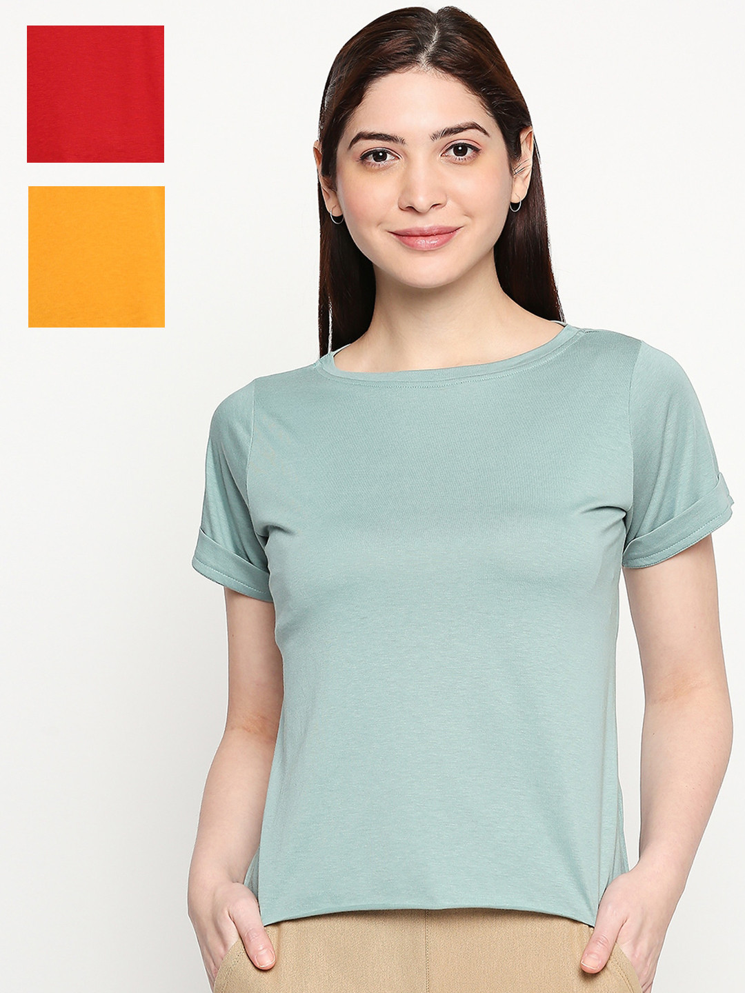 

inocenCia Women Red Solid Round Neck T-shirt