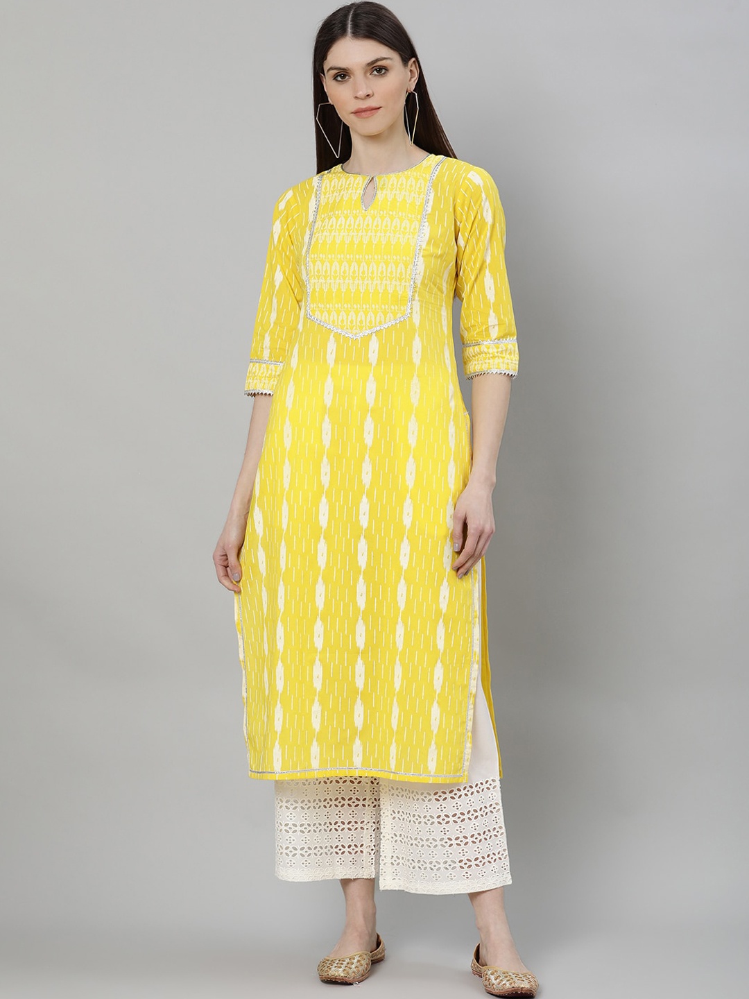 

Libas Women Yellow Printed Keyhole Neck Kurta