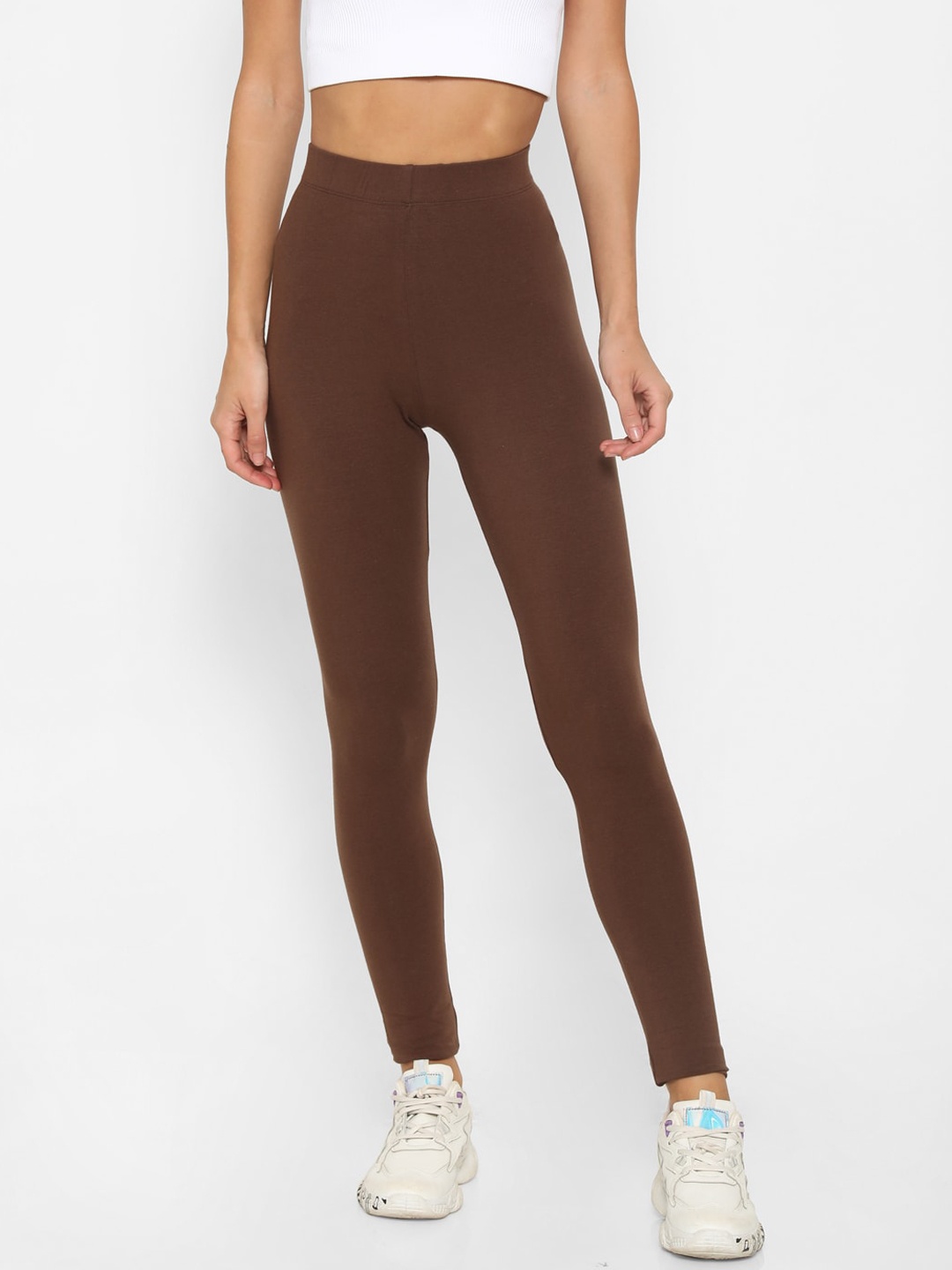 

FOREVER 21 Women Brown Solid Ankle-Length Leggings