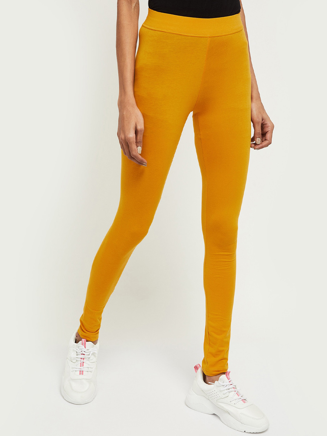 

max Women Mustard Yellow Solid Churidar Leggings