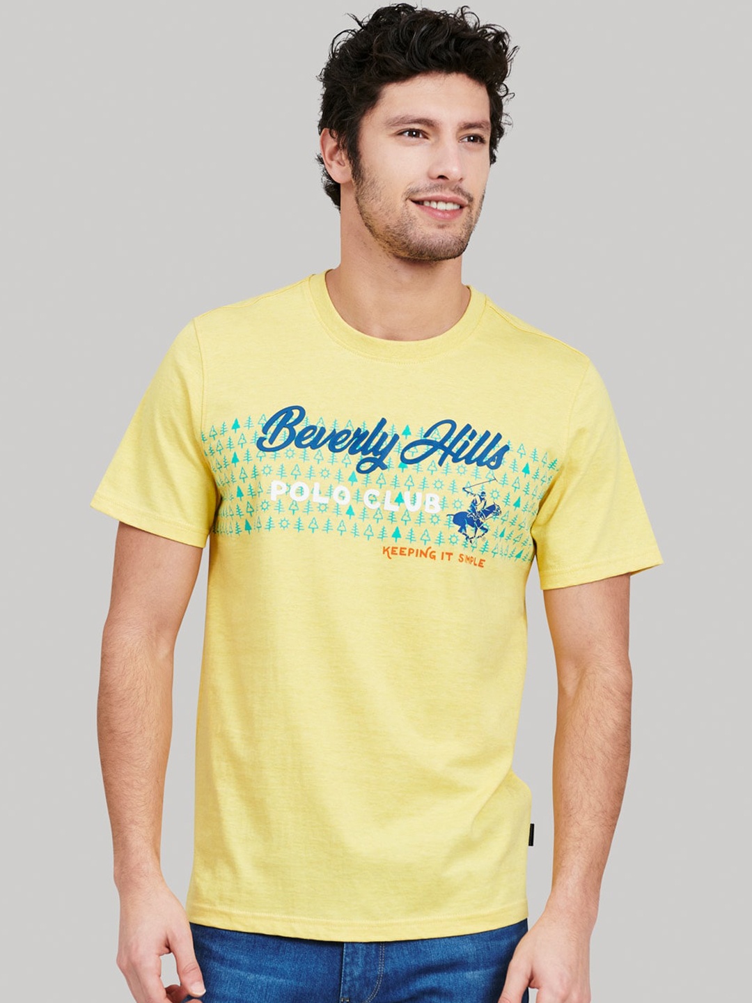 

Beverly Hills Polo Club Men Yellow Printed Cotton Round Neck T-shirt