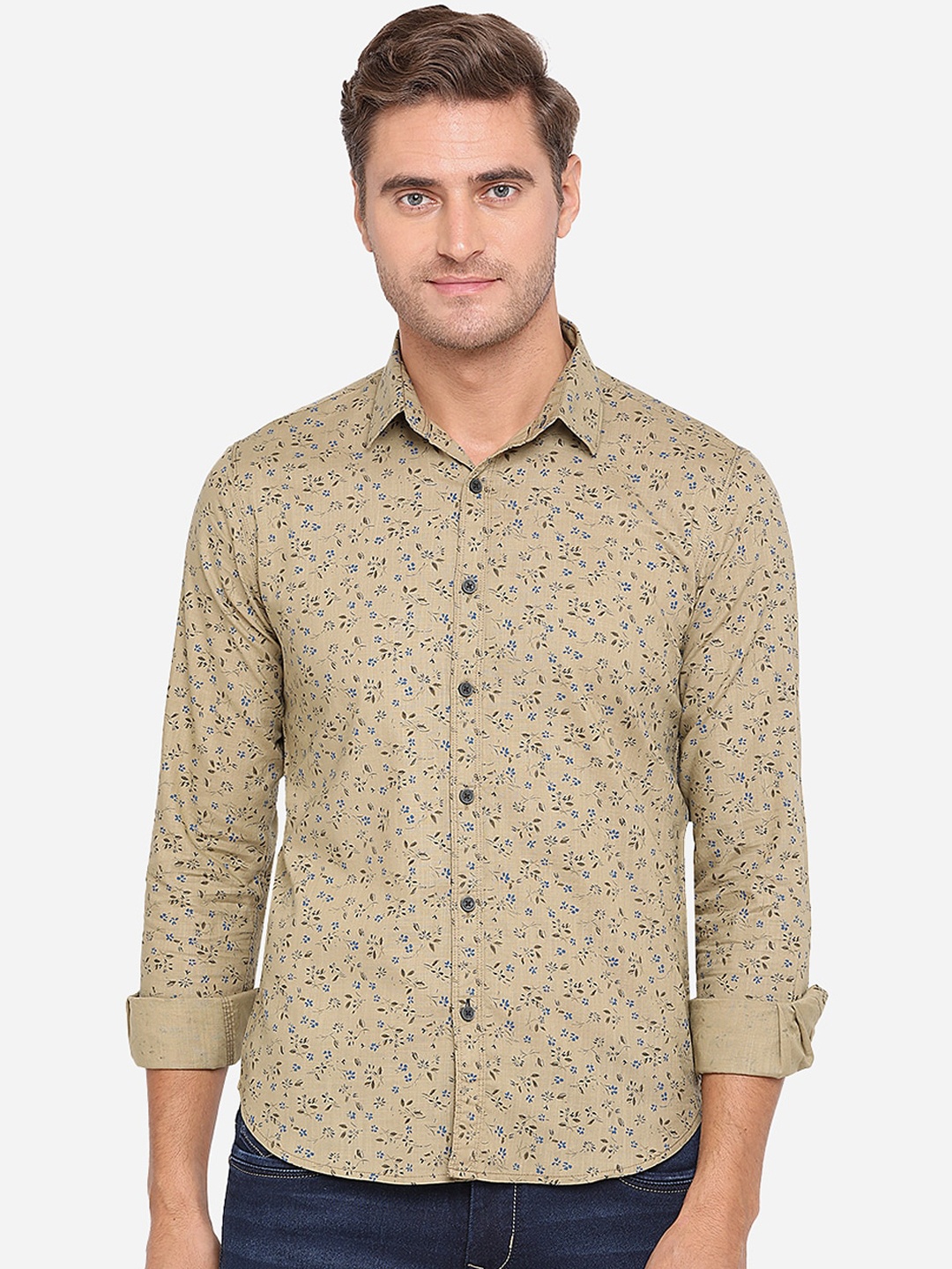 

Greenfibre Men Beige Slim Fit Printed Casual Shirt