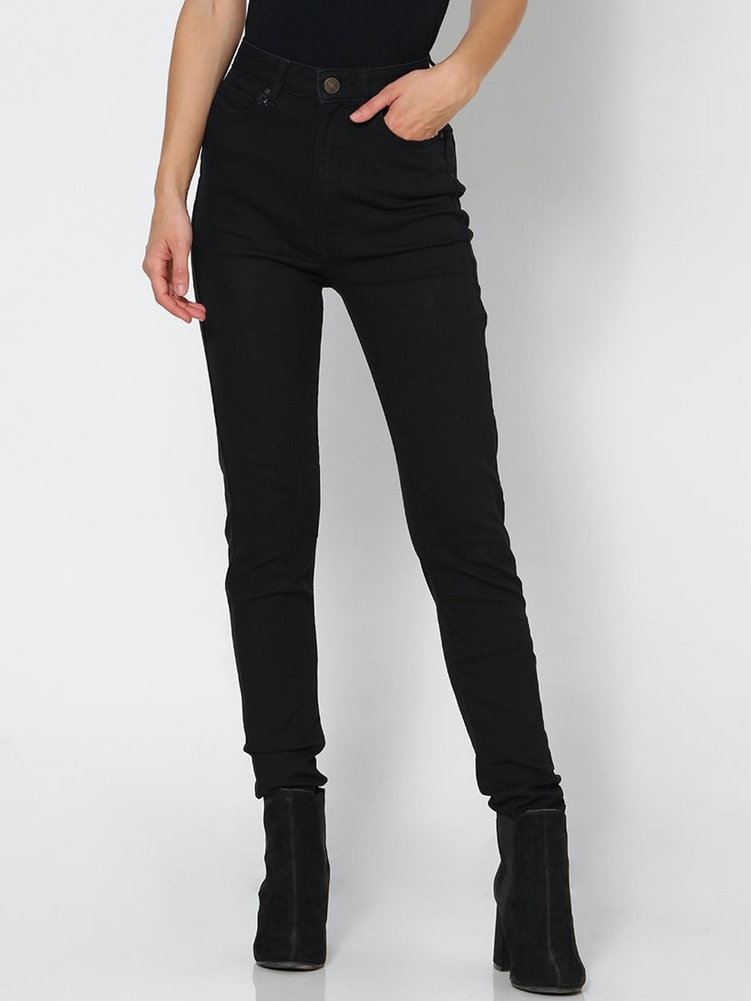 

FOREVER 21 Women Black Regular Fit Mid-Rise Clean Look Jeans