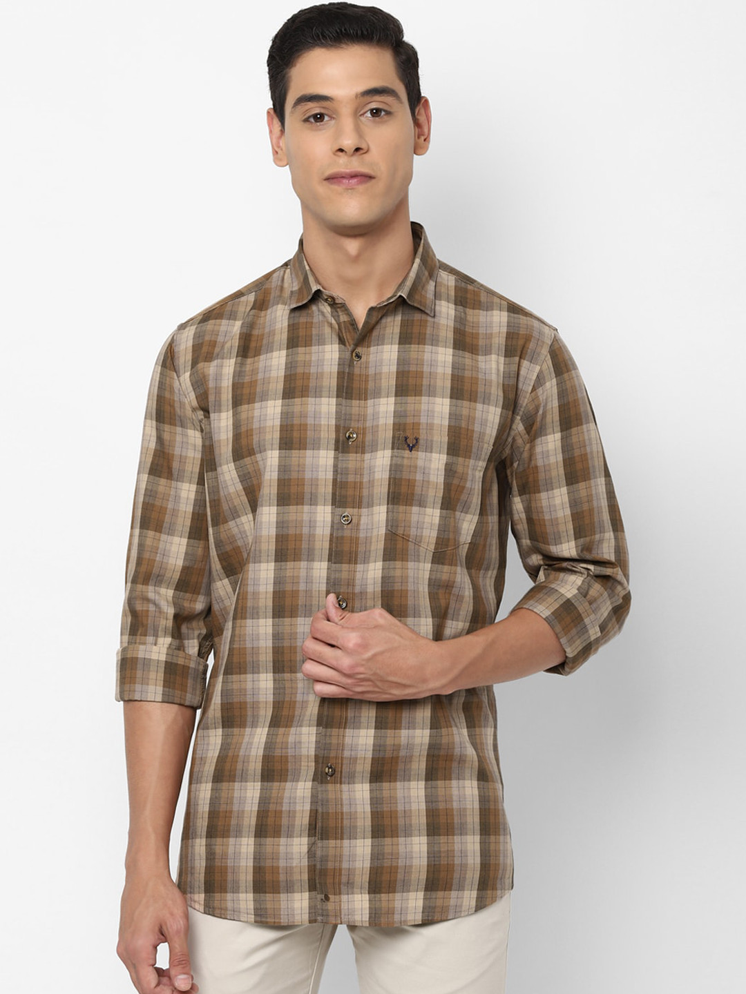 

Allen Solly Men Brown Slim Fit Checked Cotton Casual Shirt