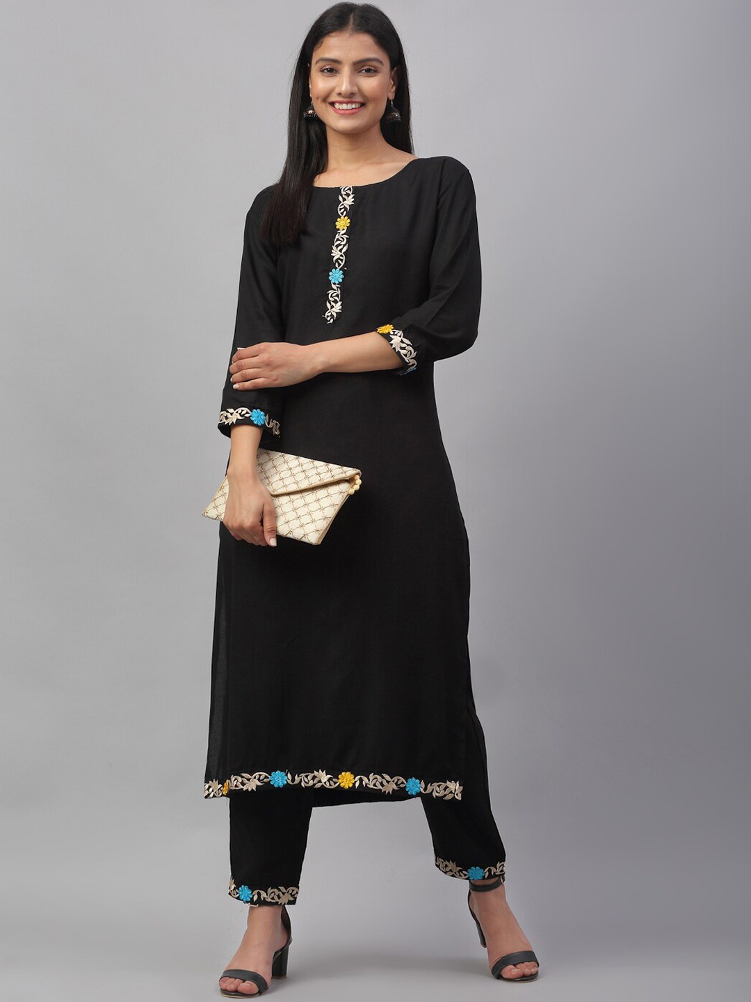 

ANAISA Women Black Yoke Design Kurta with Trousers