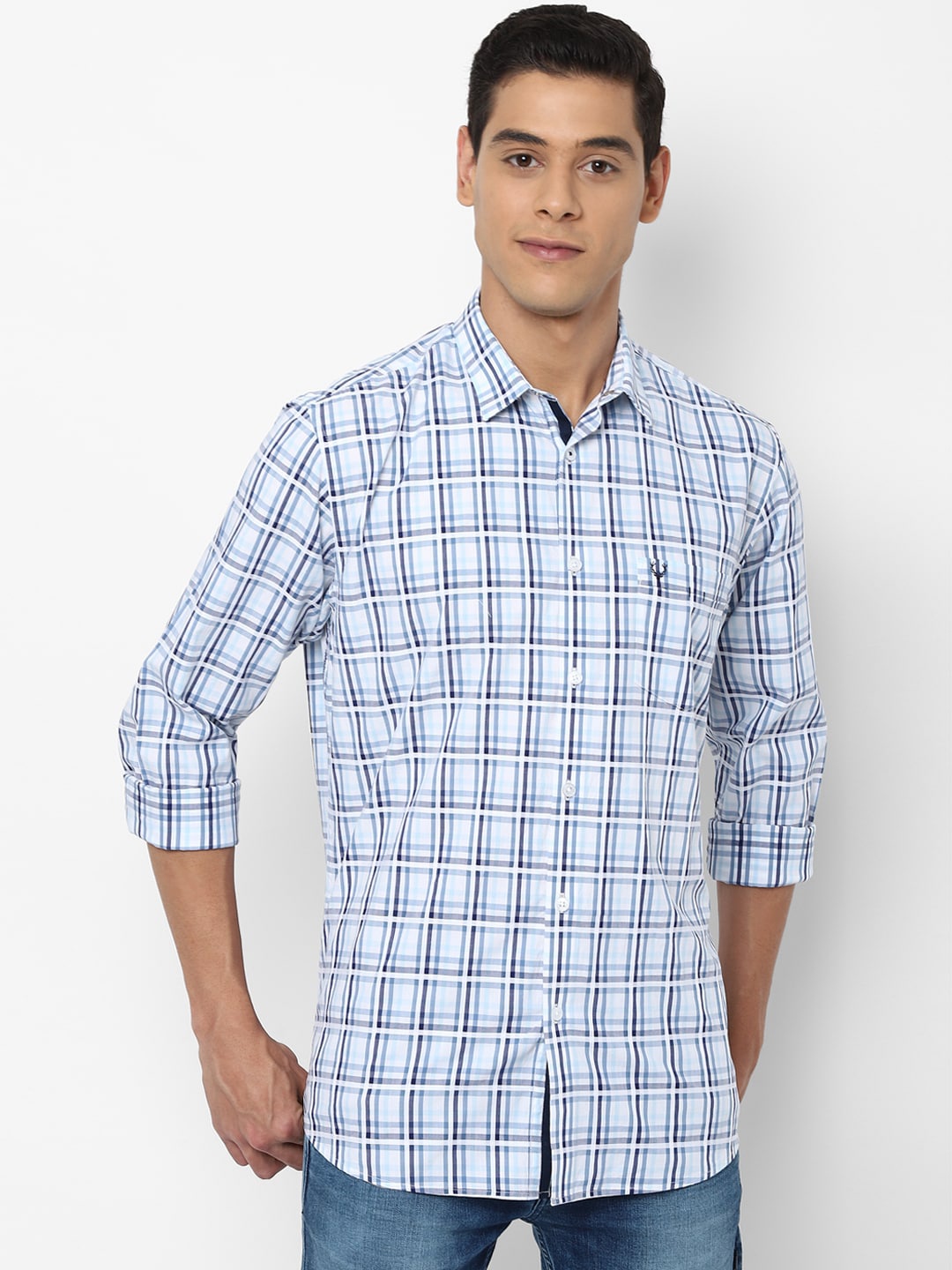 

Allen Solly Men Blue & Off-White Slim Fit Checked Casual Shirt