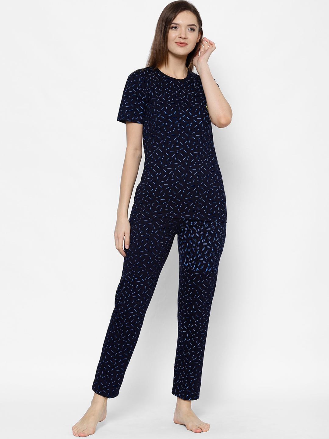 

VIMAL JONNEY Women Navy Blue Printed Night Suit