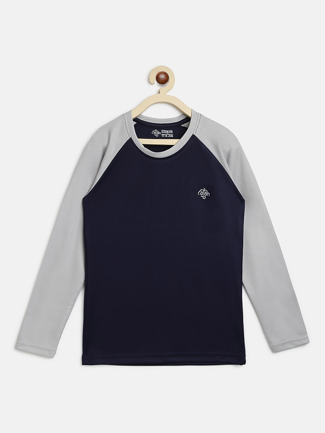 CHIMPRALA Boys Navy Blue & Grey Solid Round Neck Sports T-shirt