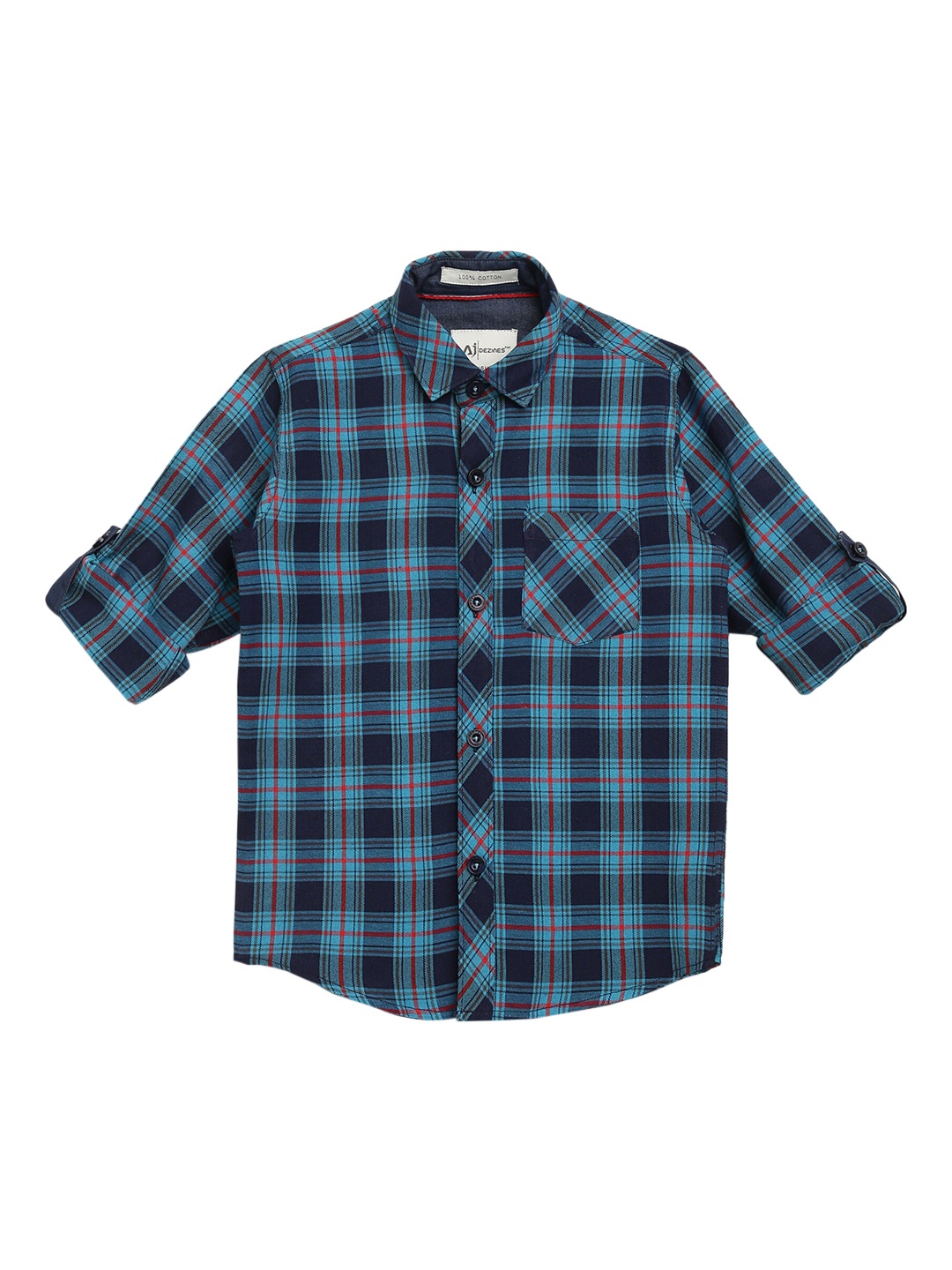 

Aj DEZInES Boys Turquoise Blue Regular Fit Checked Casual Shirt