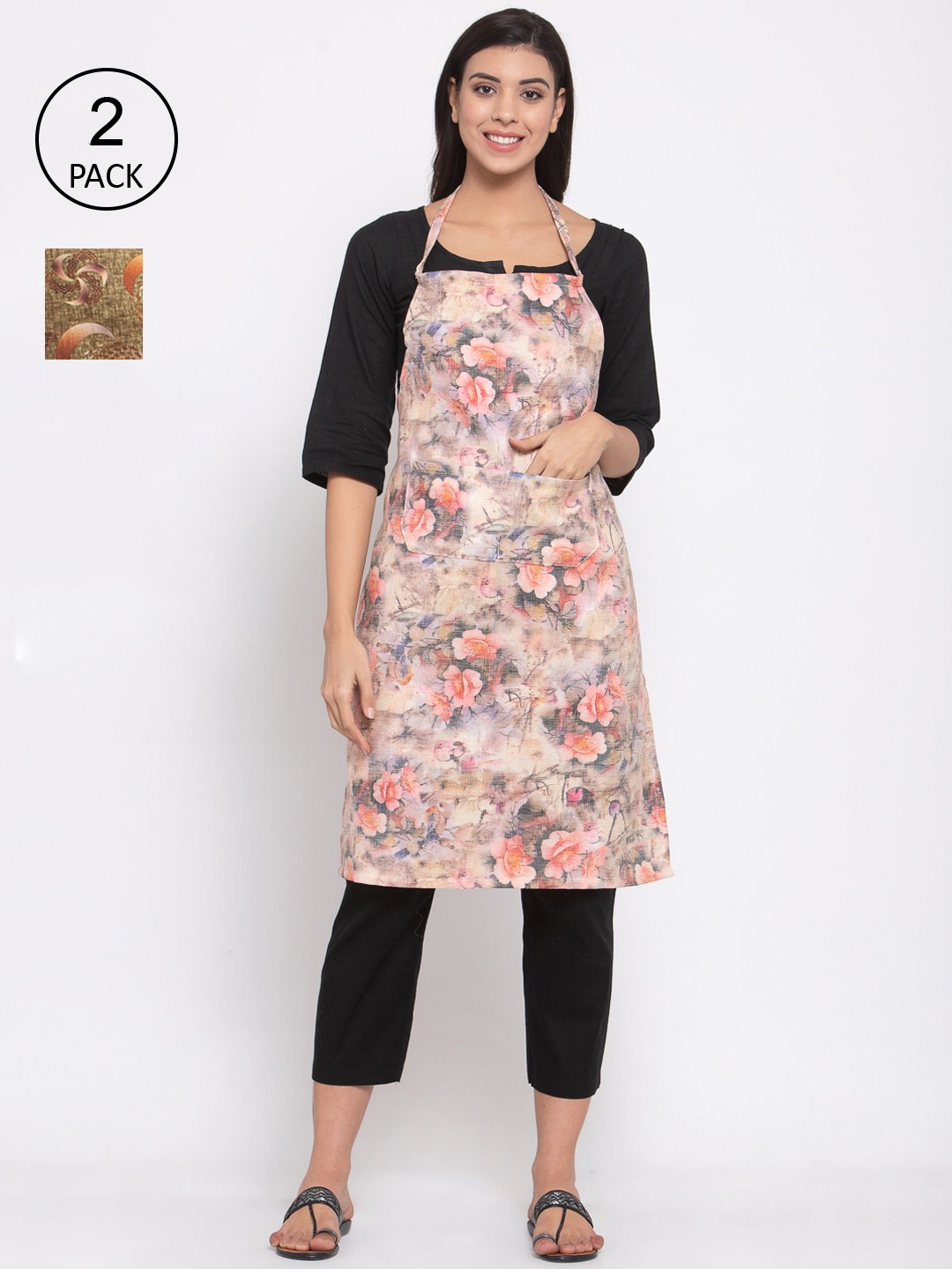 

KLOTTHE Unisex Pack 2 Cotton Printed 210 TC Aprons, Brown