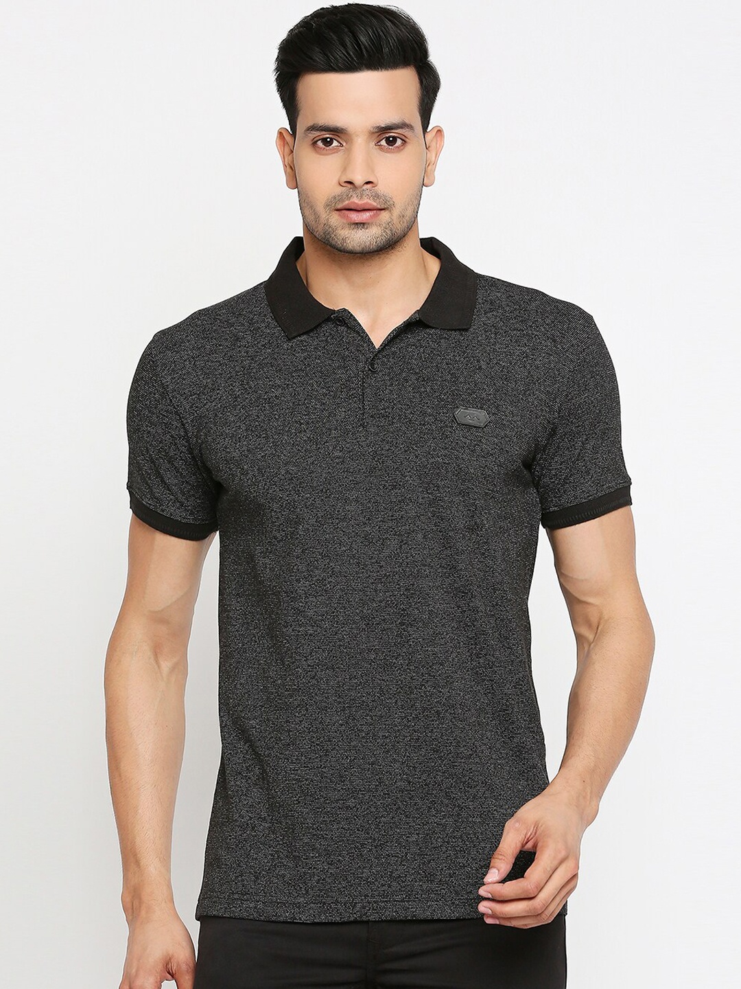 

Mufti Men Black Solid Polo Collar T-shirt