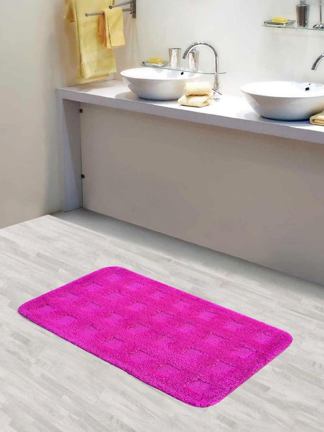 

Lushomes Pink Self-Checked Anti-Slip Rectangular Bath Rug