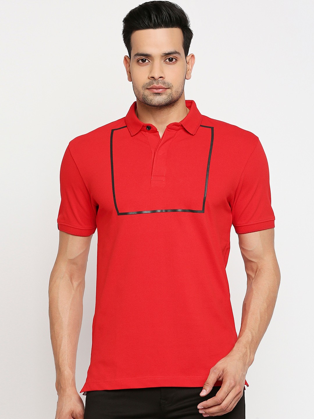 

Mufti Men Red Solid Polo Collar T-shirt