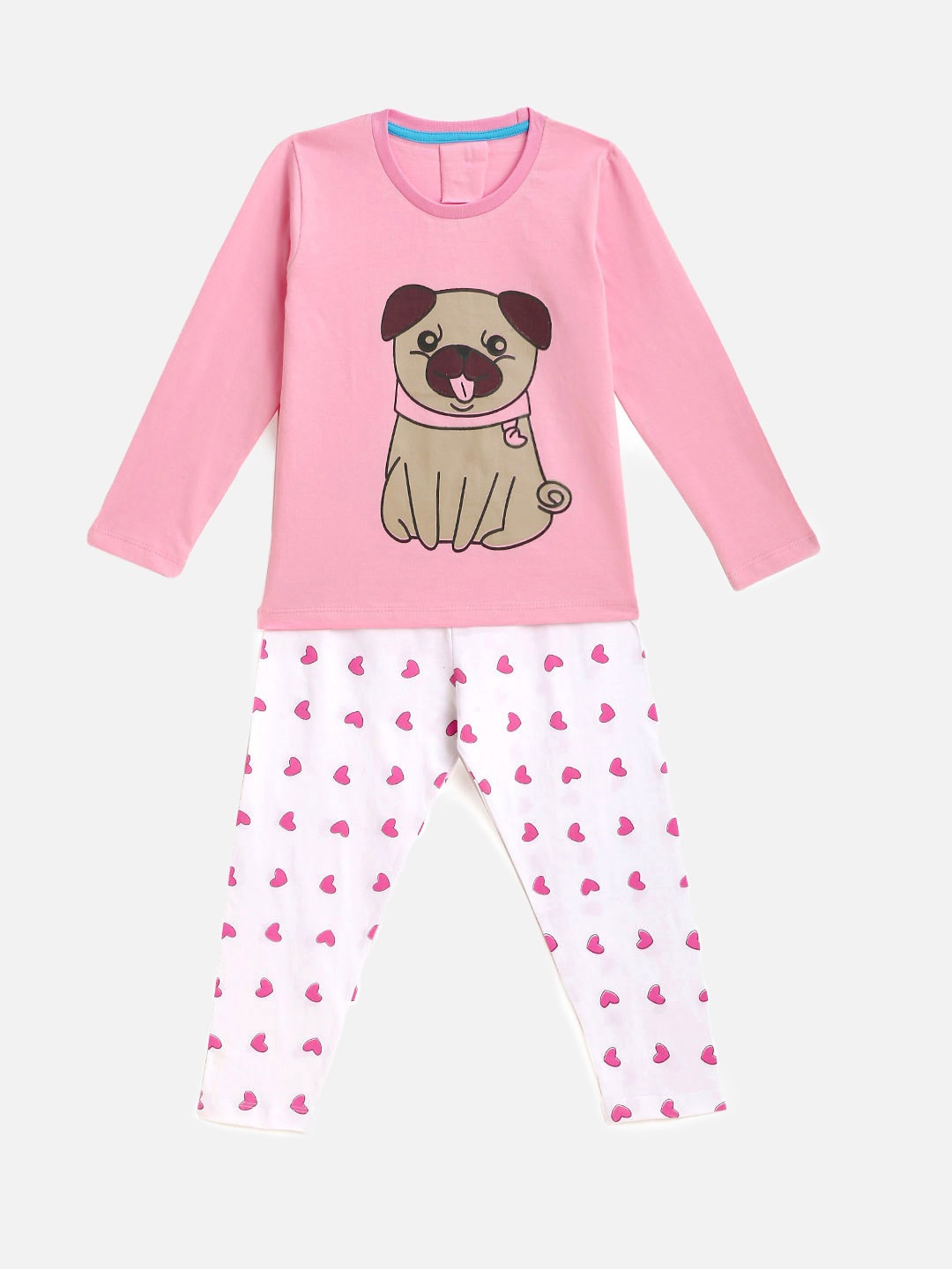 

KIDSCRAFT Girls Pink & White Printed Night suit