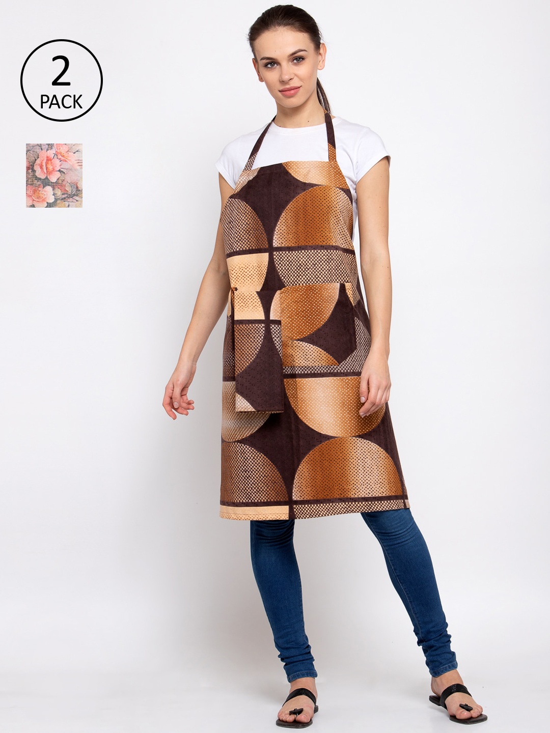 

KLOTTHE Unisex Pack Of 2 Cotton Printed 210 TC Aprons, Beige