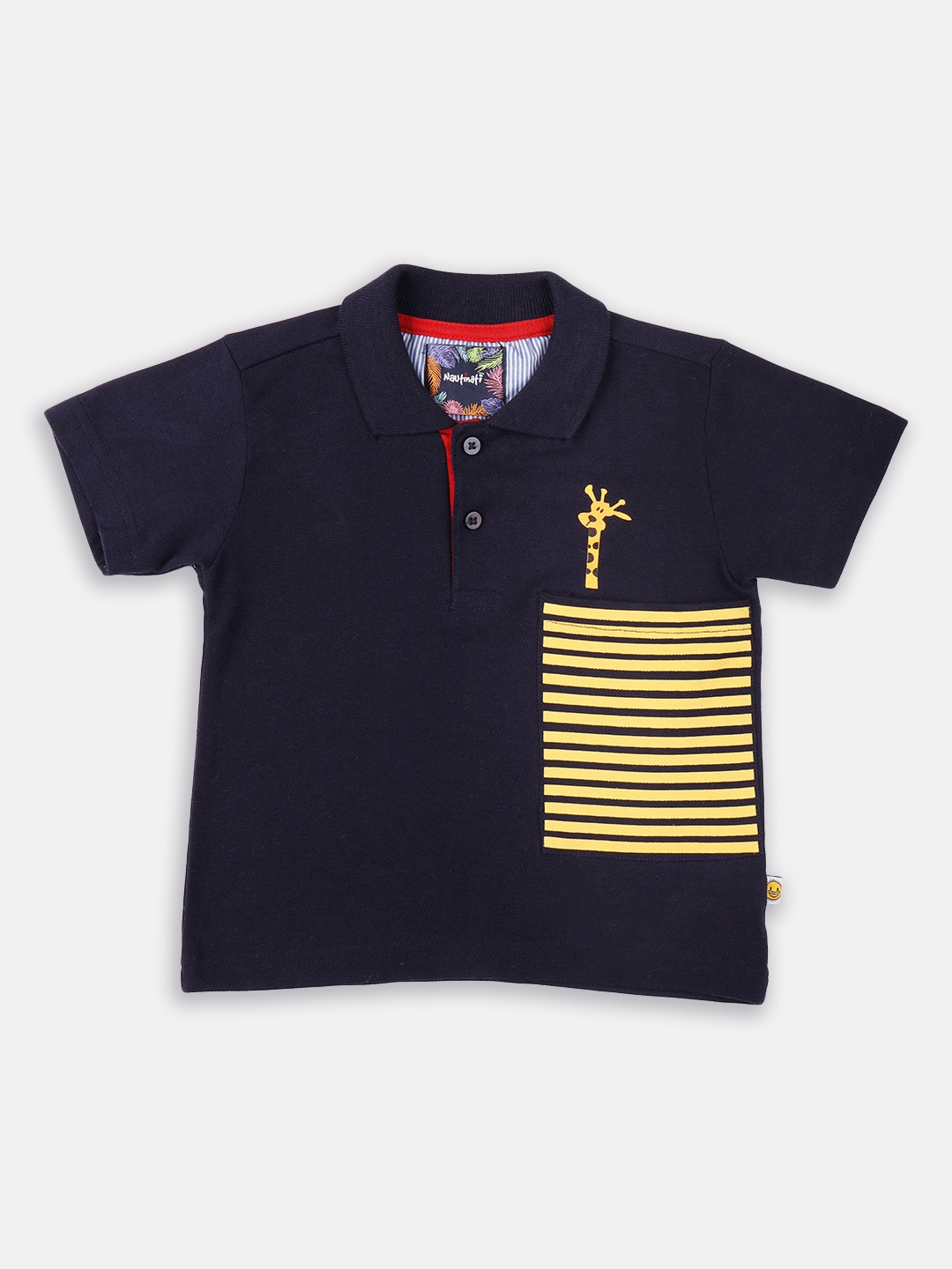 

Nauti Nati Boys Navy Blue Printed Polo Collar T-shirt